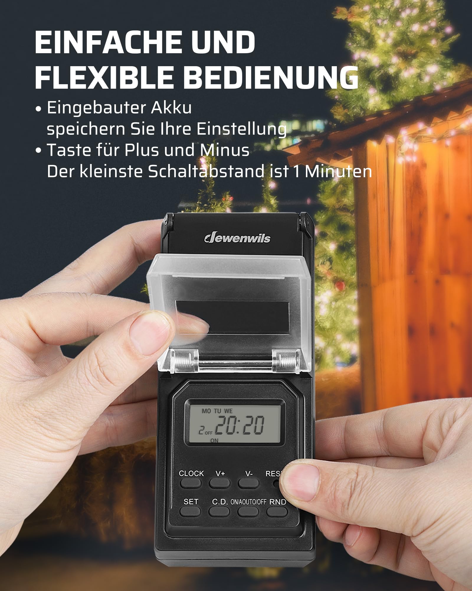 DEWENWILS Prise minuterie extérieure, IP44 minuterie Digitale avec Fonction aléatoire, 20 programmes de Commutation pour Le Jardin, Le système de Filtration de la Piscine