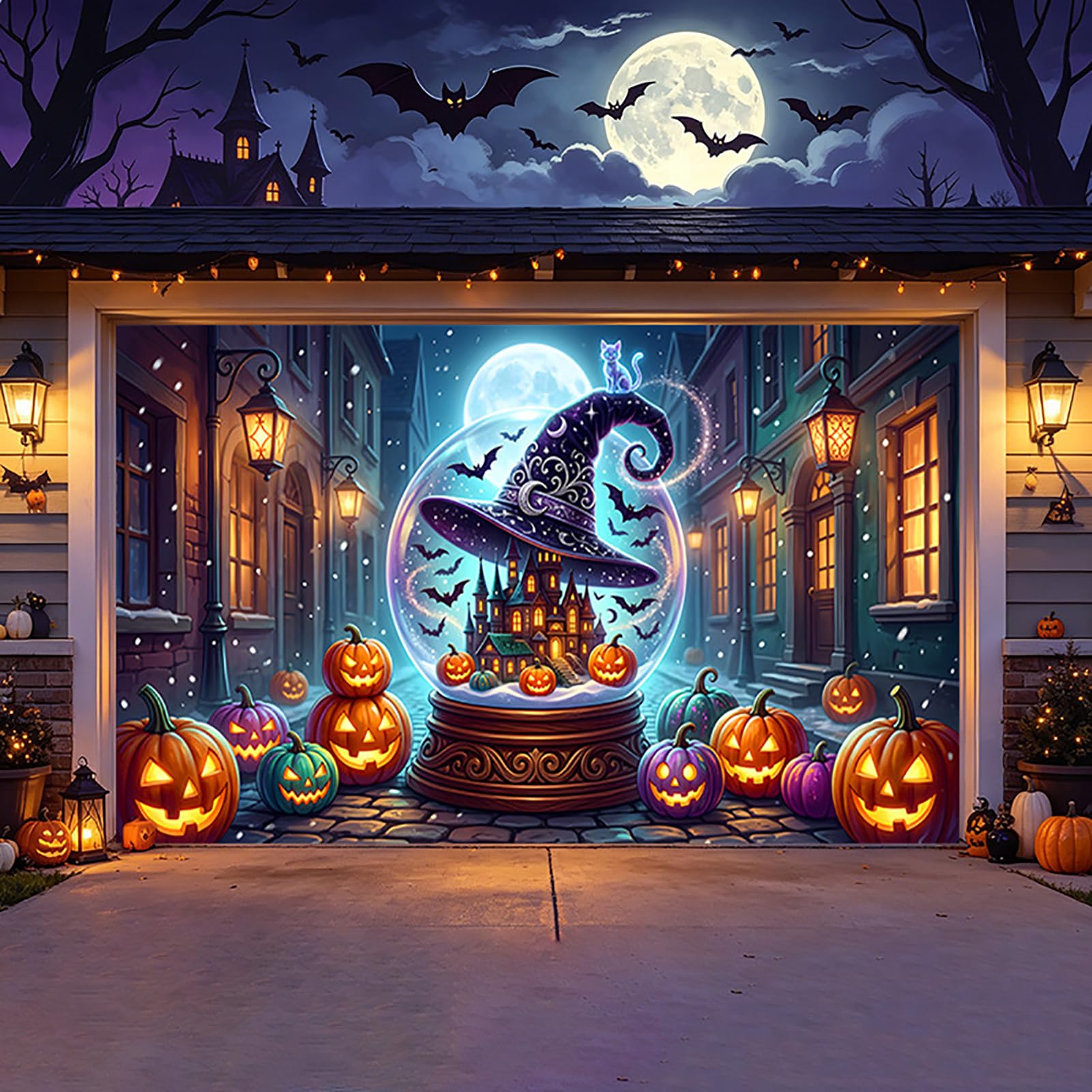 ZFFLYH Halloween Garage Door Decorations Banner Garage Door Backdrop Cover