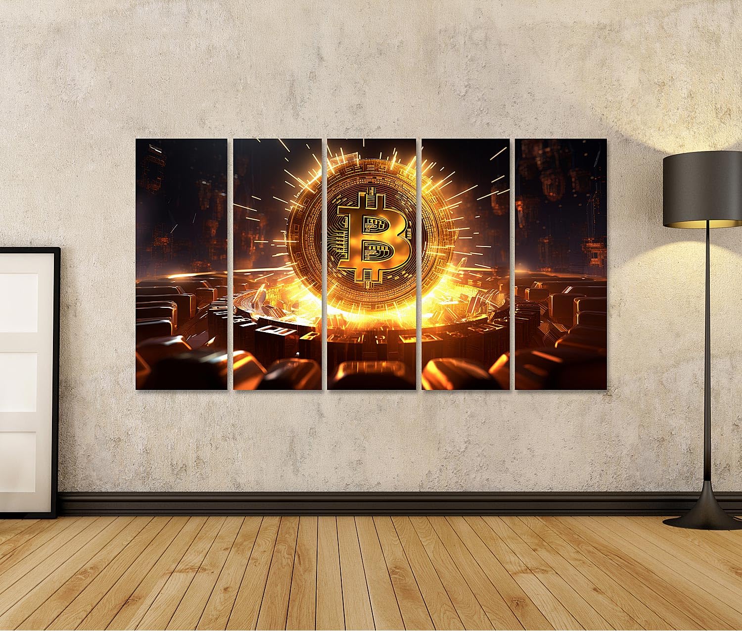 islandburner Bild auf Leinwand Riesige Goldene Bitcoin Münze Bilder Wandbilder Poster