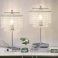 Vista 8 de Luvkczc Lámpara de mesa táctil de cristal, lámparas de noche con puertos USB C+A, lámpara dorada para dormitorio, lámpara regulable con pantalla