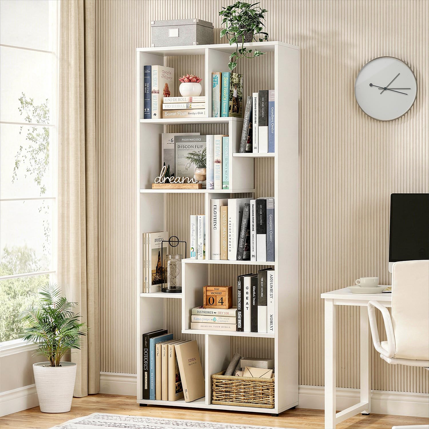 ABOUT SPACE Book Shelf for Home - 8 Shelves, Modern Engineered Wood Book Rack for Study Room, Book Organizer Stand for Library, Bedroom, Living Room, Office (L 60 x B 24 x H 161cm -White)-image-24