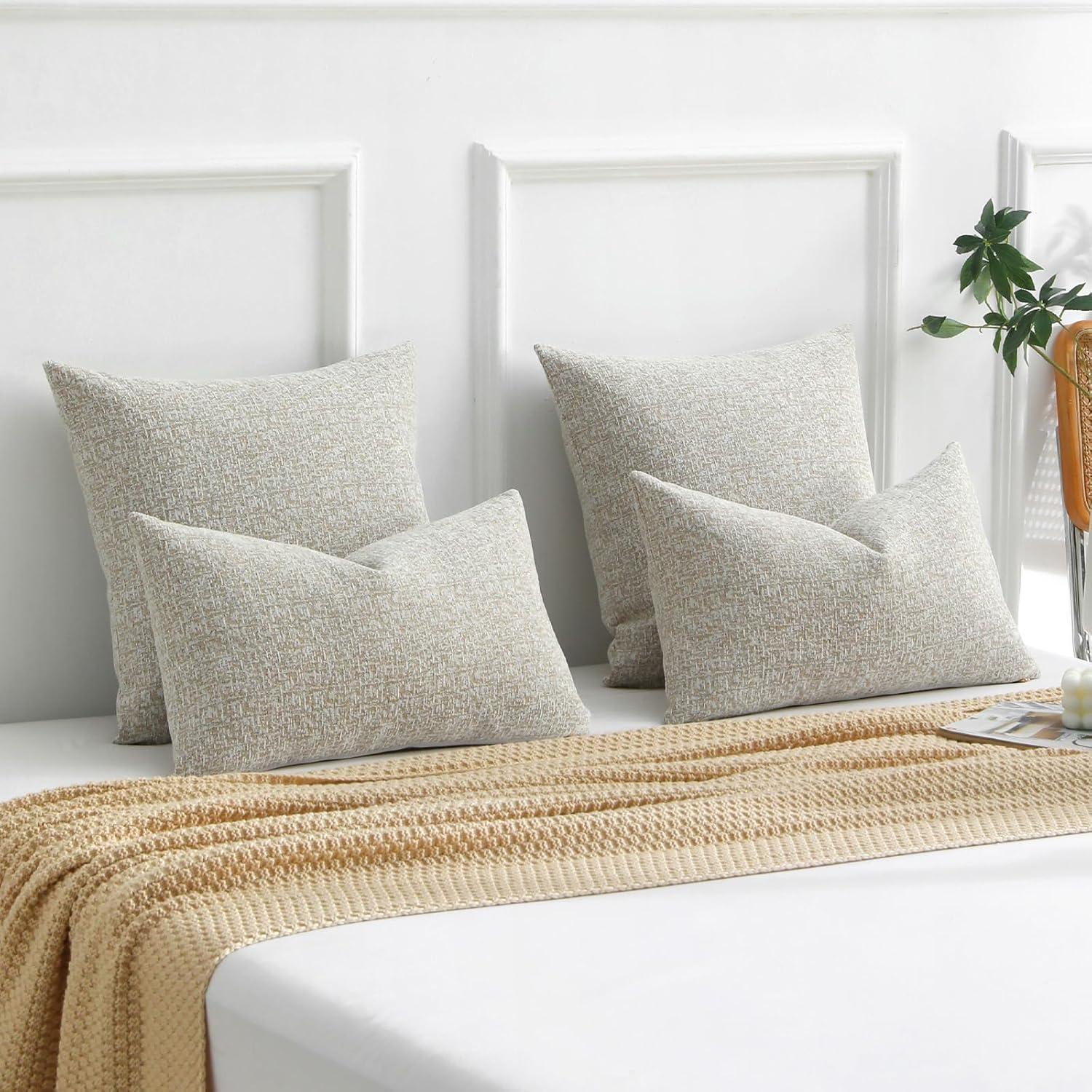 FUTEI Cream Chenille Decorative Throw Pillow Covers 18x18 Inch Set of 2,Soft Chenille Jacquard Textured Cushion Case,Modern Home Decor for Couch Living Room - Image 5