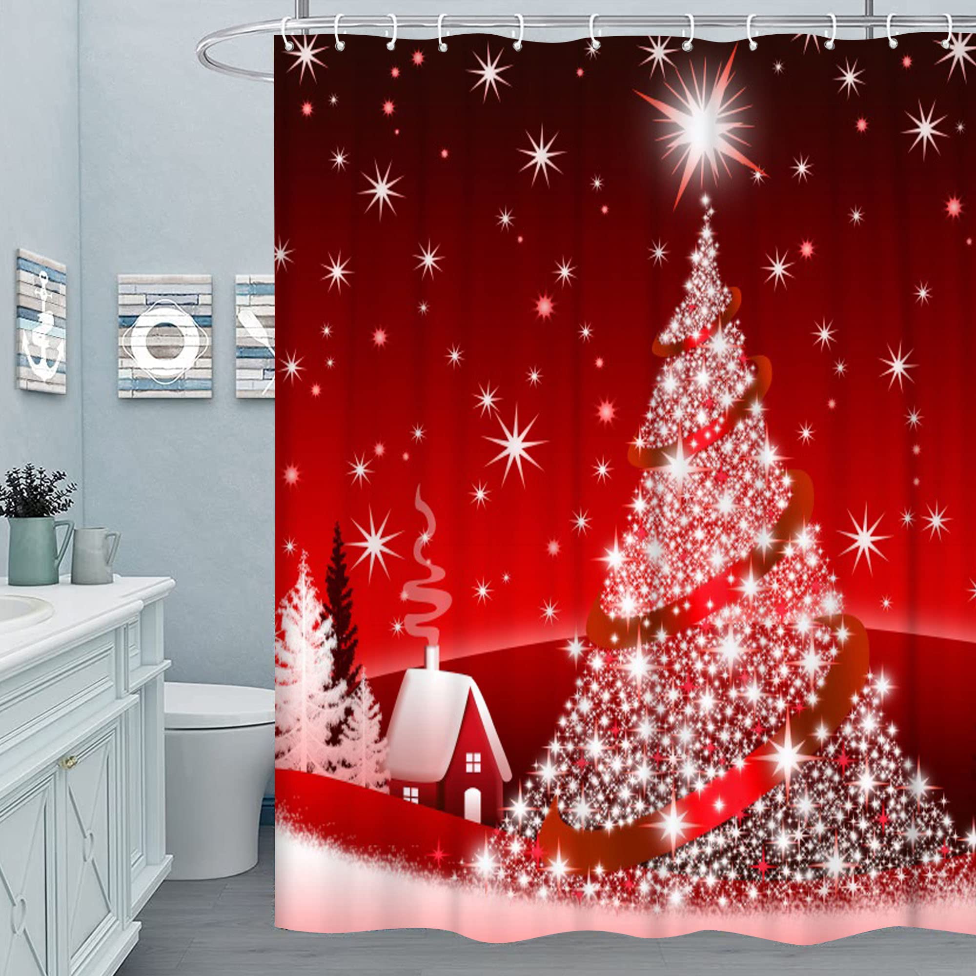 goodbath Bos douchegordijn, winter sneeuwbomen waterdicht schimmelbestendig stof badkamer douchegordijnen, 182 x 183 cm, wit bruin