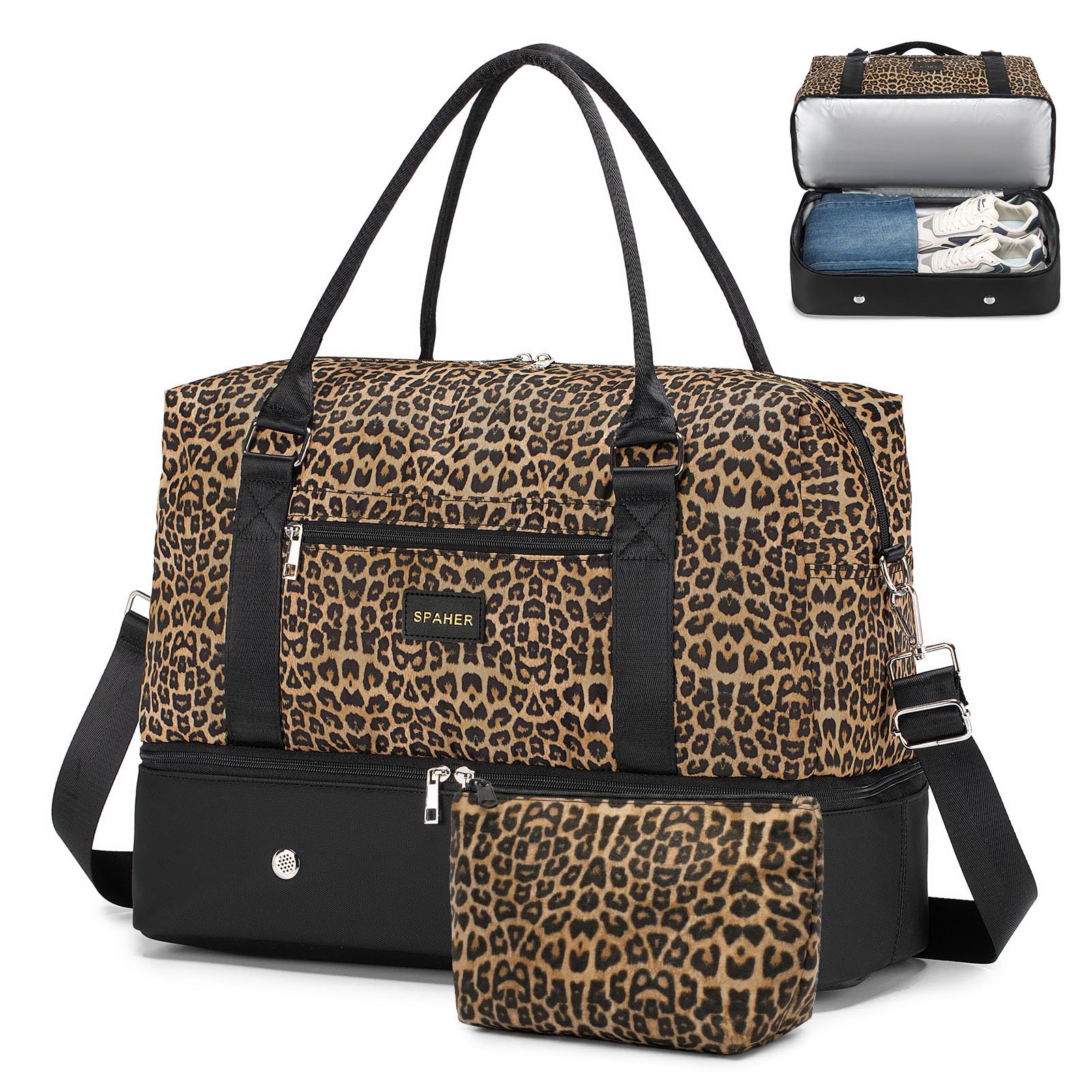 SPAHER Sac de Voyage Cabine Avion 45x36x20 Easyjet Bagage Cabine Sac de Sport Weekend Maternité Femme avec Compartiments Chaussures et Humide Imperméable 30L Bagage a Main avec Trousse de Toilette