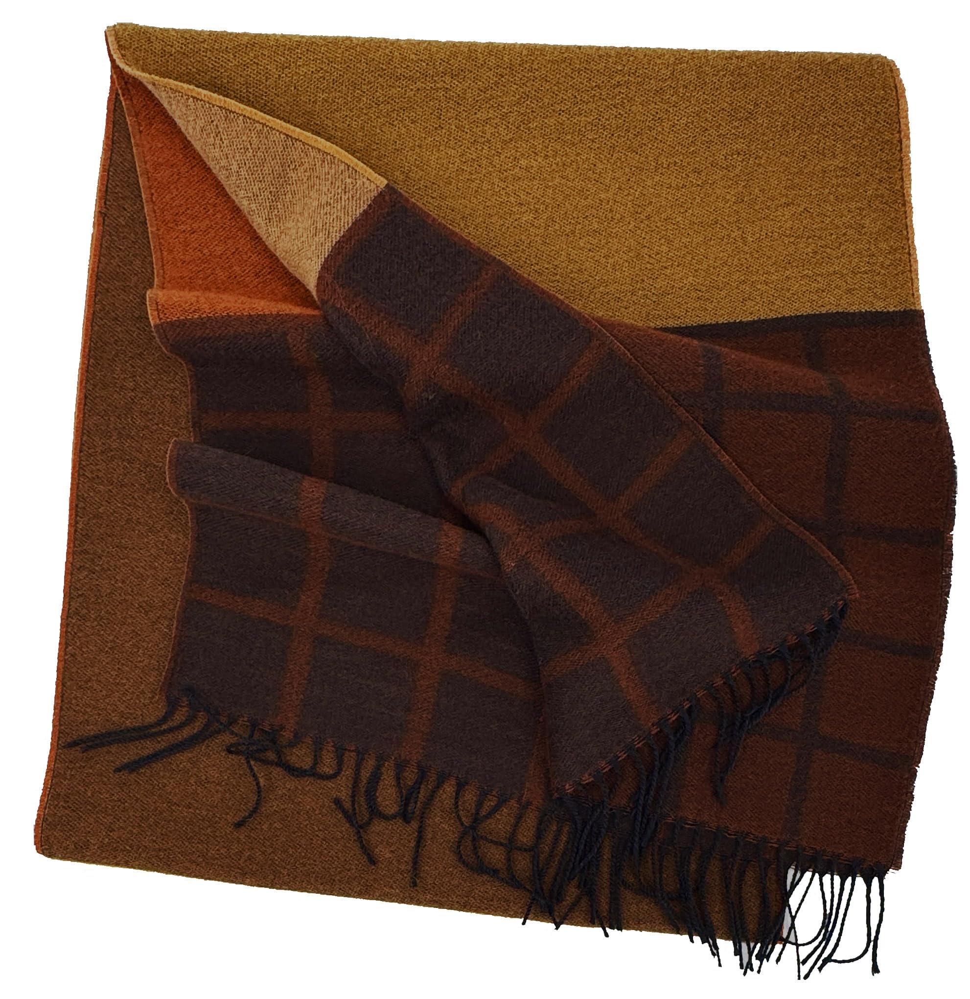 Sciarpa di lana da uomo, sciarpa invernale a quadri, colore marrone, arancione, in 100% lana, marrone, 180 x 37 cm