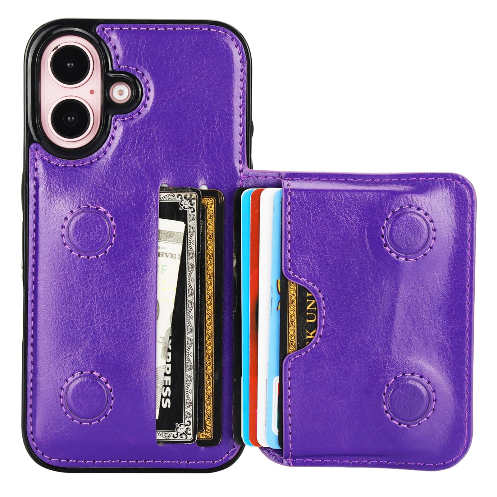 KIHUWEY Compatible with iPhone 16 Wallet Case Credit Card Holder, Premium Leather Kickstand Flip Hidden Magnetic Clasp Durable Shockproof Protective