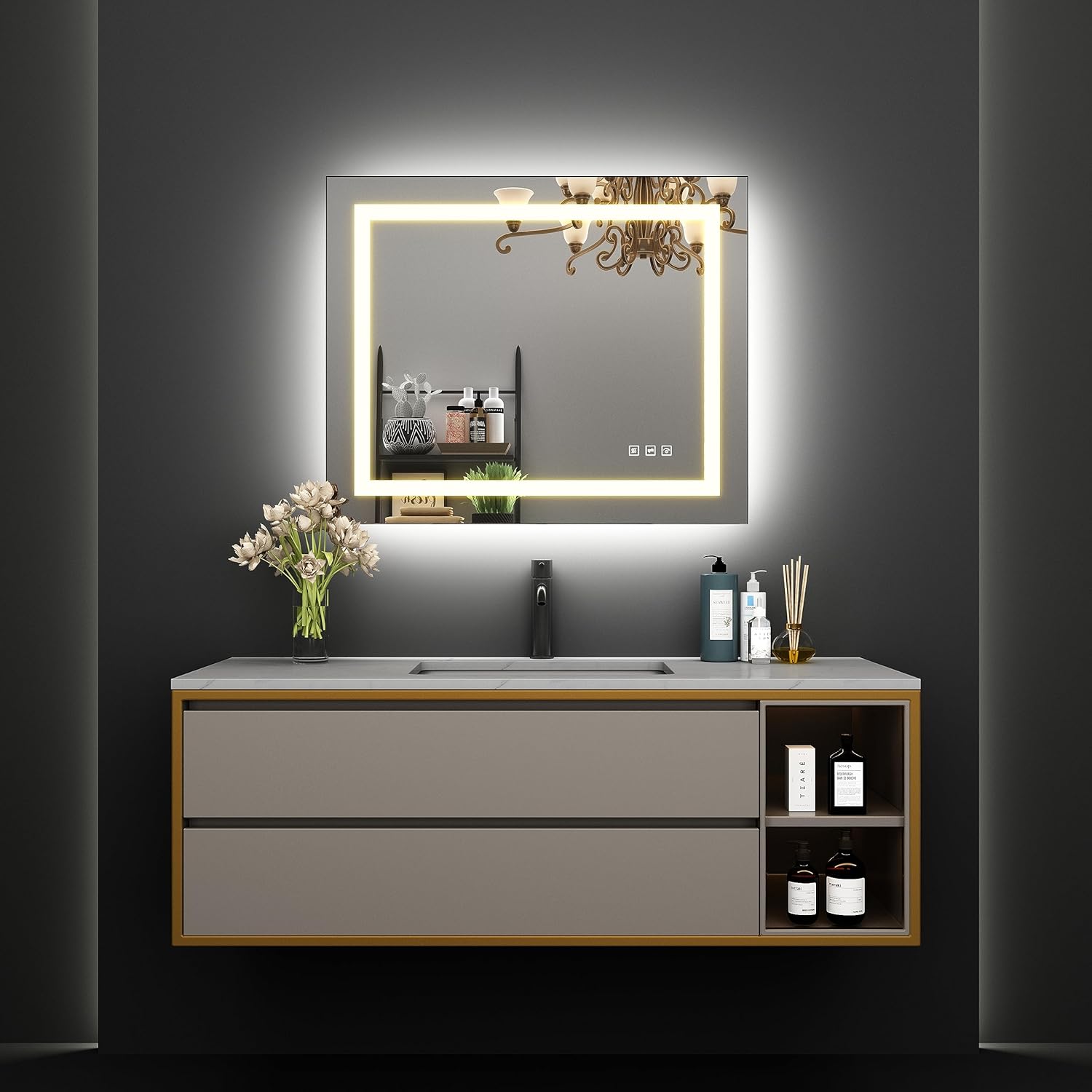 WATERPAR 30x36 LED Bathroom Mirror Smart Dimmable and Anti-Fog Wall-Mounted Vanity Mirror Vertical/Horizontal