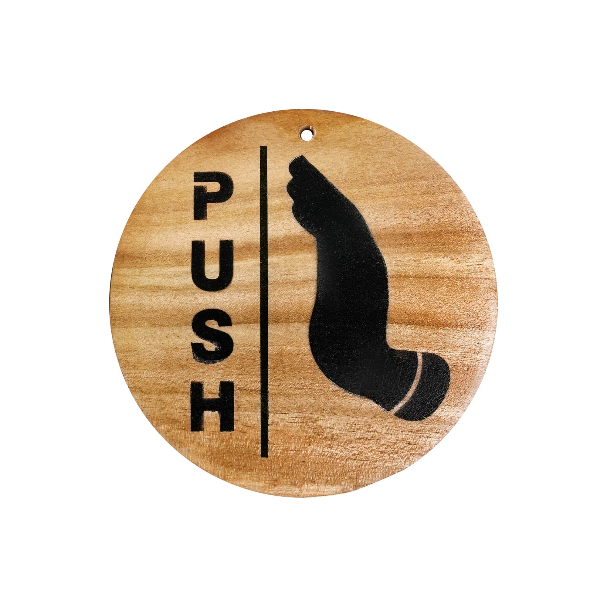 MADEIRA WOOD CRAFTERS Wooden Push Pull Sign Board, Round Shape, Black Image and writing Indicator in 5 * 5 INCHES