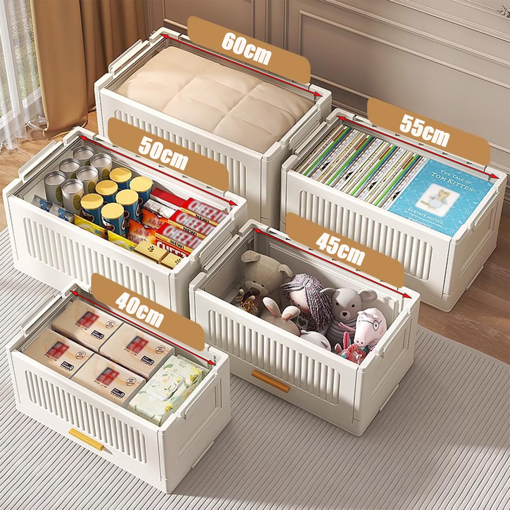 2 Ebenen Stapelbare Aufbewahrungsboxen, Faltbare Ordnungsboxen Mit Rädern, Haushalt Aufbewahrung Mehrschichtiger Schrank, Kunststoff-Aufbewahrungsbehälter Mit Deckel, Weiß