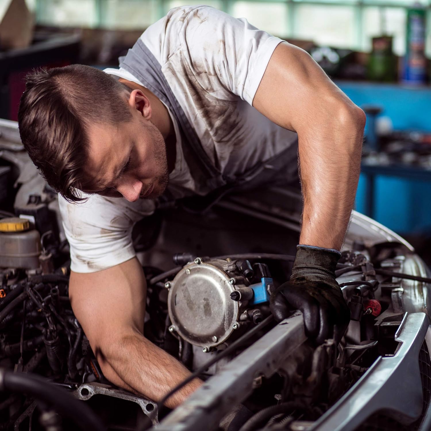 COOLJOB 10 Pairs Nitrile Dipped Safety Work Gloves with Grip, Non-slip Rubber Coated Bulk Garden Gloves for Men, Heavy-duty Oil Resistant for Truck Driver, Warehouse Box Handler, Large, Gray Blue - Image 4