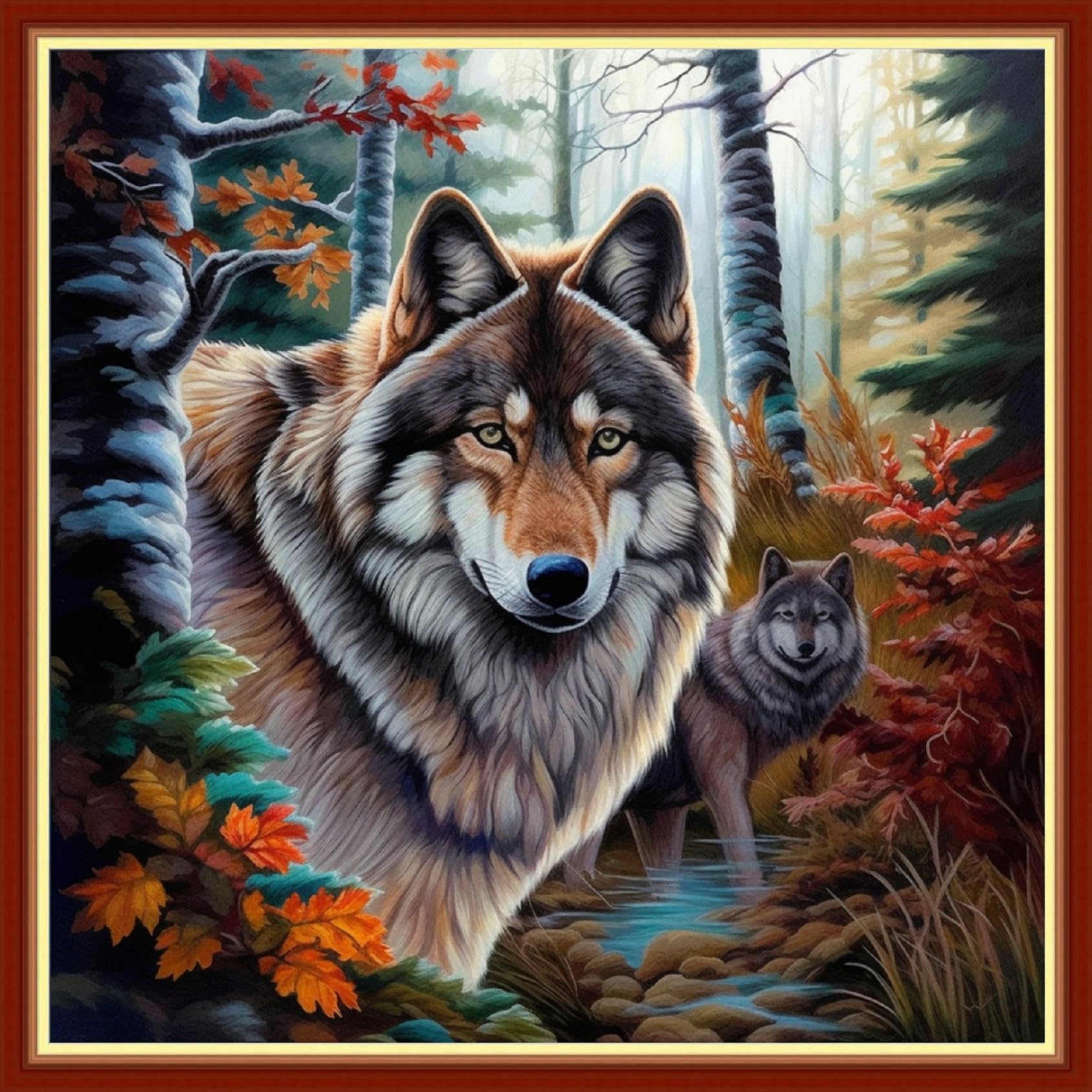 Foxhool Beginners Cross Stitch Kits Stamped Full Range of Embroidery Kits for Adults DIY Cross Stitches kit Embroidery Patterns for Needlepoint kit-Wolf King 17.7x17.7 inch