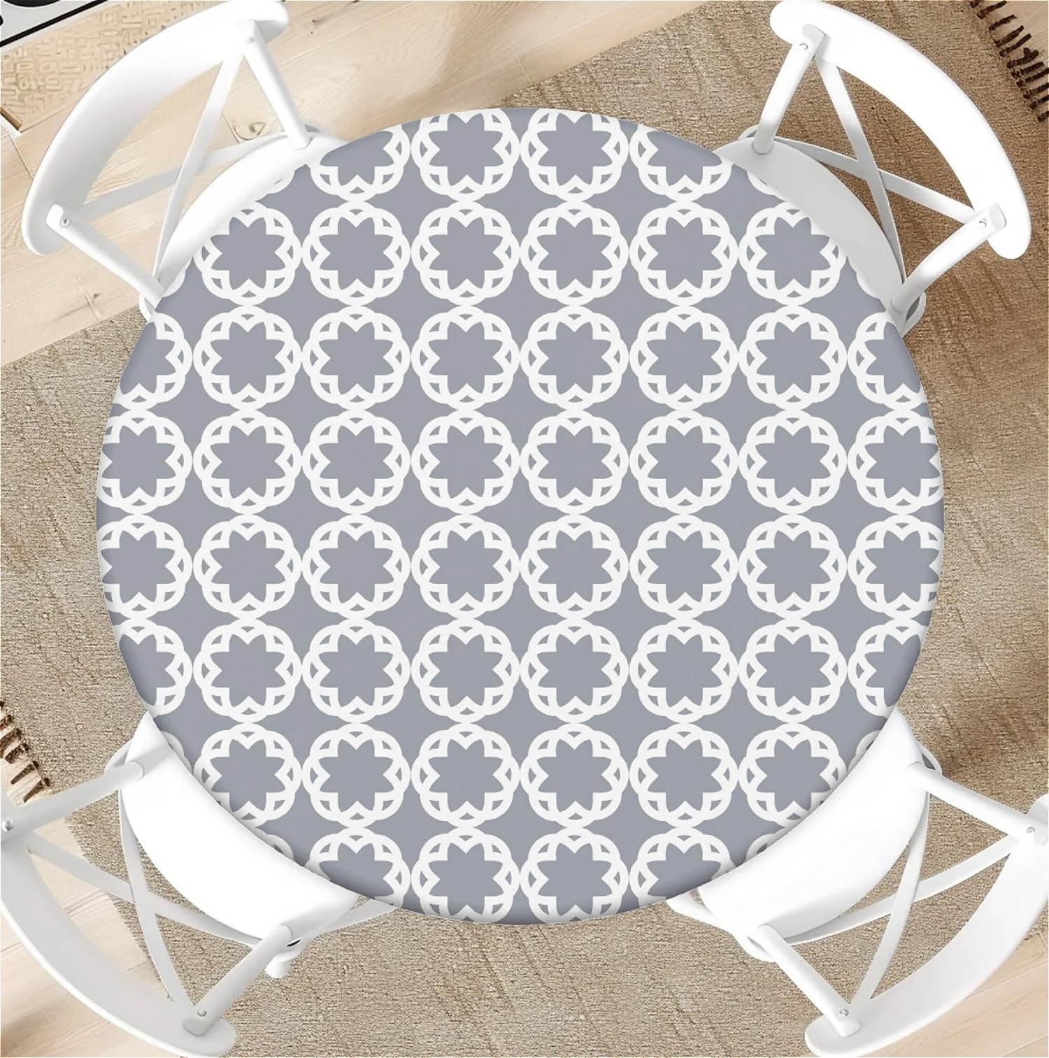 artslion Outdoor round tablecloth with elastic band Ø 44in(110cm) Elastic Garden Tablecloth with Small flower checkerboard Pattern — image 1