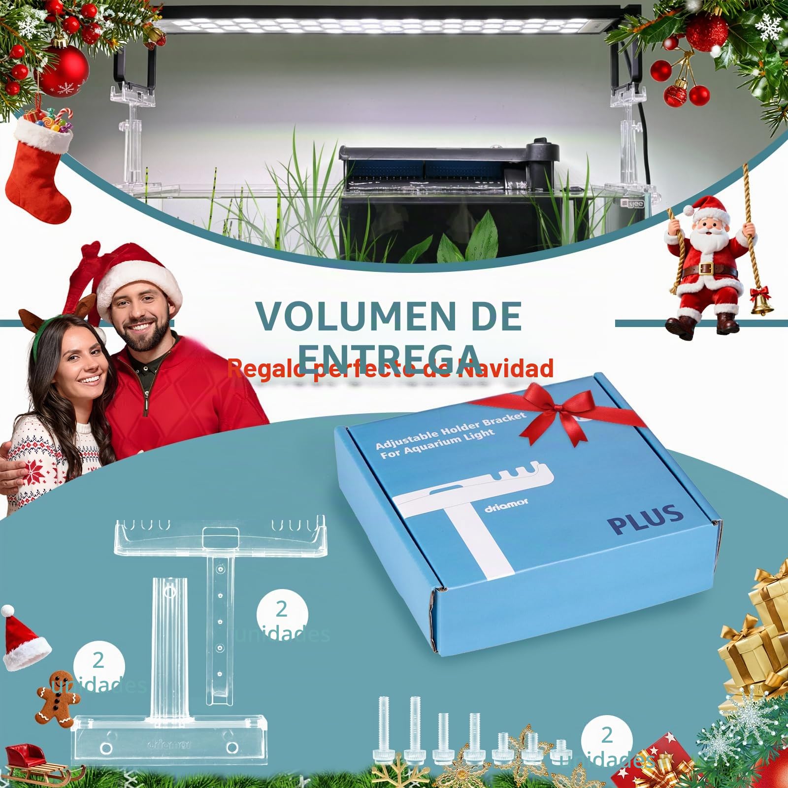 Driamor Soporte de luz acuático ajustable, acrílico transparente para pecera, elevador de luz LED, kit de 2 soportes transparentes para ancho de 2.34 a 4.7 pulgadas