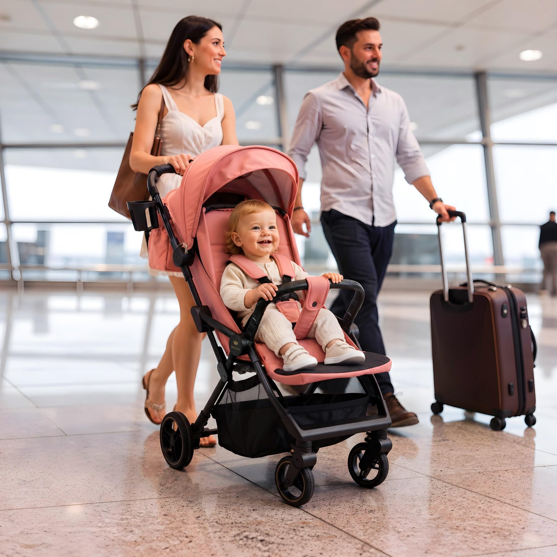 Babylux Passeggino Leggero da Viaggio GIAU con Funzione Reclinabile, Pink | Passeggino Pieghevole, Manubrio Telescopico, Ripiegabile In Modo Compatto, Borsa Per Pannolini E Viaggio E Altri Accessori