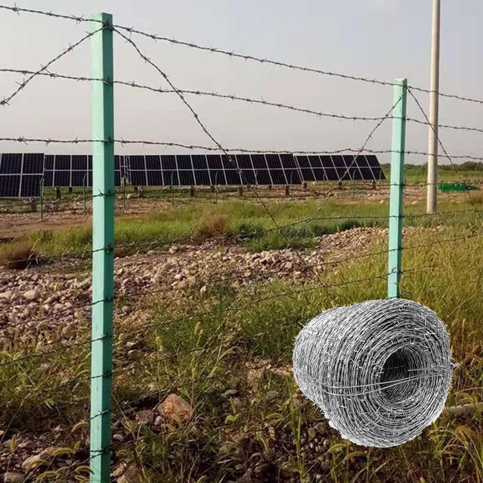 Rollo de Alambre de púas galvanizado de 4 Puntas: cercado Duradero y Resistente a la corrosión para la Seguridad de Jardines y Granjas, 180 m de Alambre de púas para protección Exterior, per