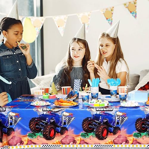 Miniatura 7 de Buryeah Juego de vajilla de 176 piezas de suministros para fiesta de camión, incluye mantel de camión, cubierta de mesas de fiesta, platos de papel,