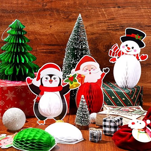 Miniatura 5 de Decoración de nido de abeja de Feliz Navidad, centros de mesa de nido de abeja de Navidad 3D, decoraciones de panal de abeja de Navidad, decoración