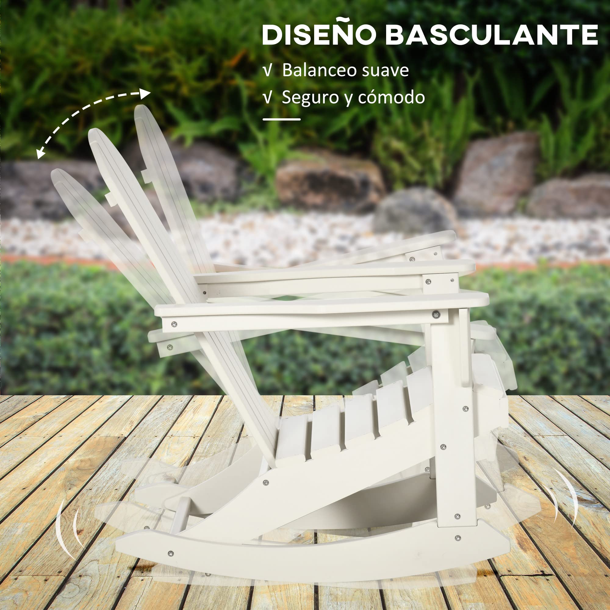 Outsunny Silla Mecedora de Jardín Mecedora para Exterior de Estilo Adirondack de HDPE para Balcón Terraza Patio Carga 120 kg 73,5x93x91,5 cm Blanco