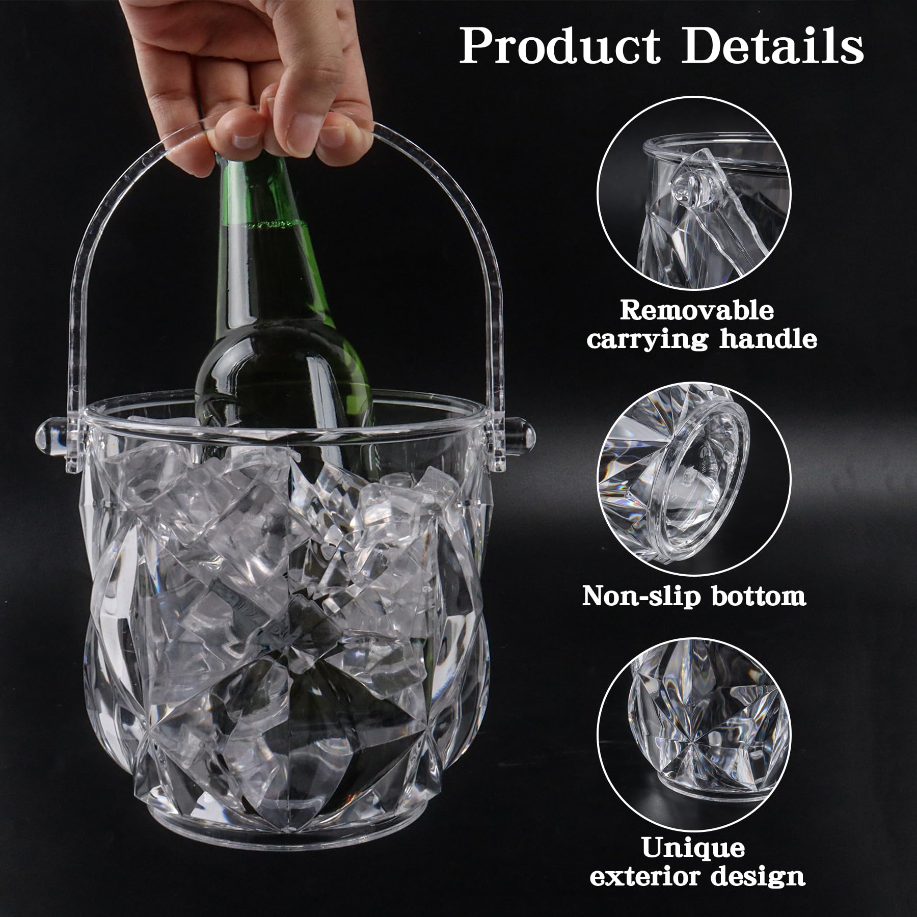 Dmnnlp 1.3L Clear Ice Bucket with Tongs, Acrylic Ice Buckets for Parties Easy Carry Handle Small Bucket for Parties Drinks - Image 3