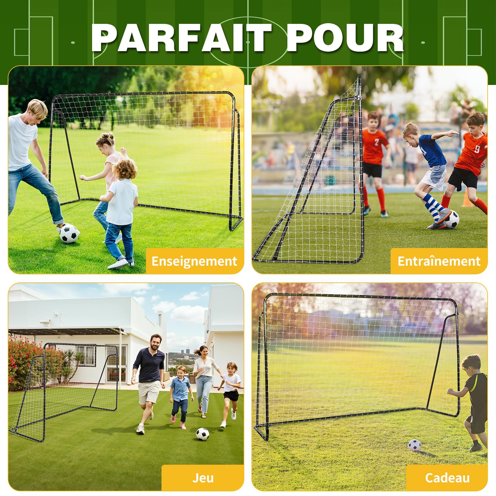 LALAHO But de Foot Cage de Foot pour Enfants 240x150x90 cm Cadre Robuste en Acier Galvanisé