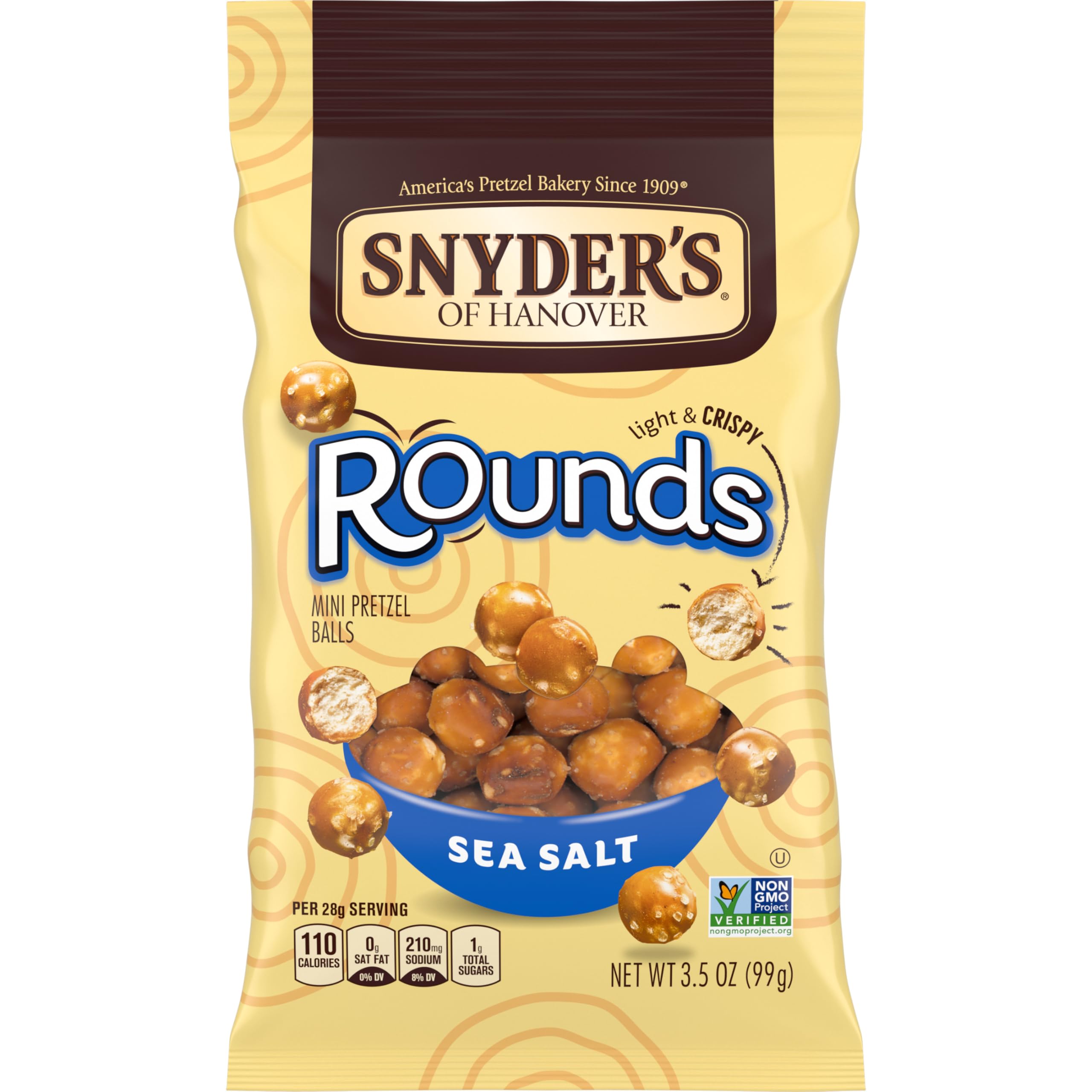 (BB.02/08/2025) Snyder's of Hanover Pretzels, Rounds, Sea Salt, 3.5 Oz ( Case of 8 Pack)