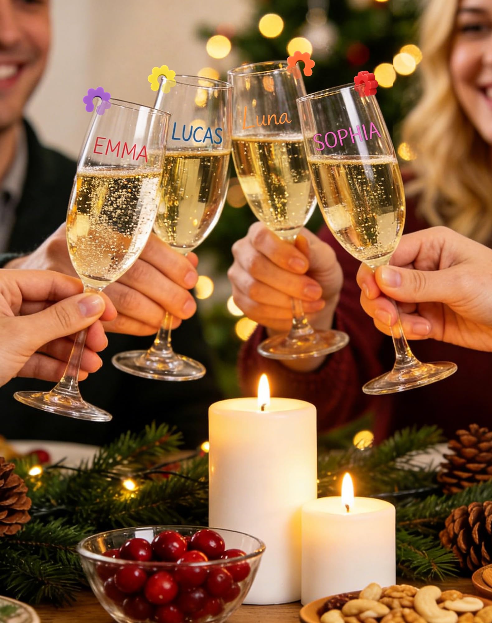 10 Stück Glasmarker für Partys & Feiern, Glasstift Abwaschbar Set mit 6 Silikon Glas Markierung & Reinigungstuch, Schnelltrocknend Glas Stifte für Abendessen, Party, Hochzeit