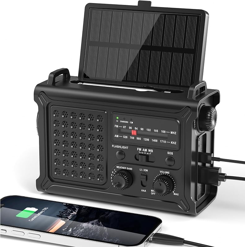 Mesqool Emergency Weather Radio NOAA Alert with Battery Backup 12000mAh | Solar Hand Crank, Radios Portable AM FM LED Flashlight Cell Phone Charger for Home Camping Survival Kit
