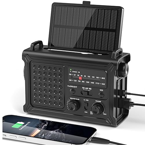 Mesqool Emergency Weather Radio NOAA Alert with Battery Backup 12000mAh Hand Crank Solar, Radios Portable AM FM LED Flashlight Cell Phone Charger for Home Camping Survival Kit