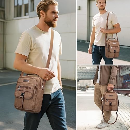 Miniatura 2 de WITZMAN Bolso cruzado para hombre, bolso de mensajero de lona, bolso vintage para hombre, bolso pequeño casual para el trabajo y viajes, Marrón