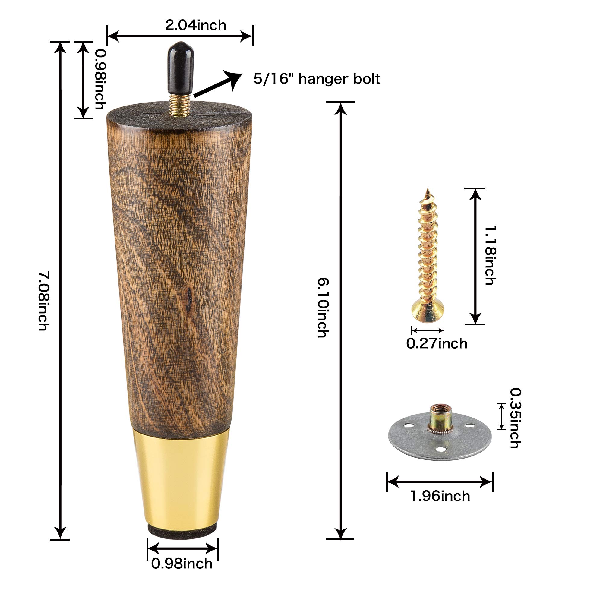 ALAMHI Wood Furniture Leg, Couch Legs 6 Inch Brown Round Tapered Mid