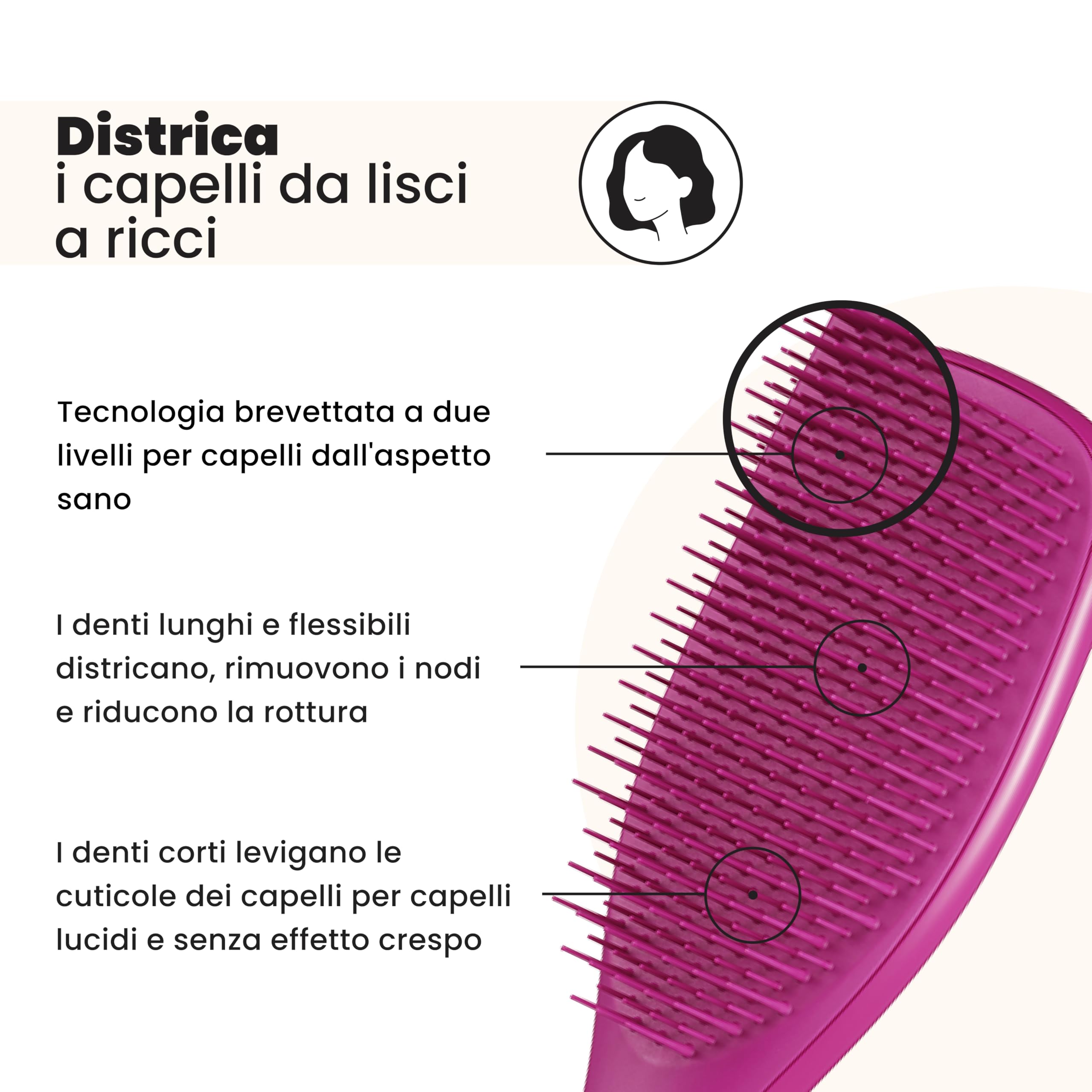 Tangle Teezer Ultimate Detangler - Districa i capelli bagnati e asciutti - Anti-rottura e scioglinodi. Design con setole a doppio livello - Spazzola adatta a tutti i tipi di capelli - Magenta