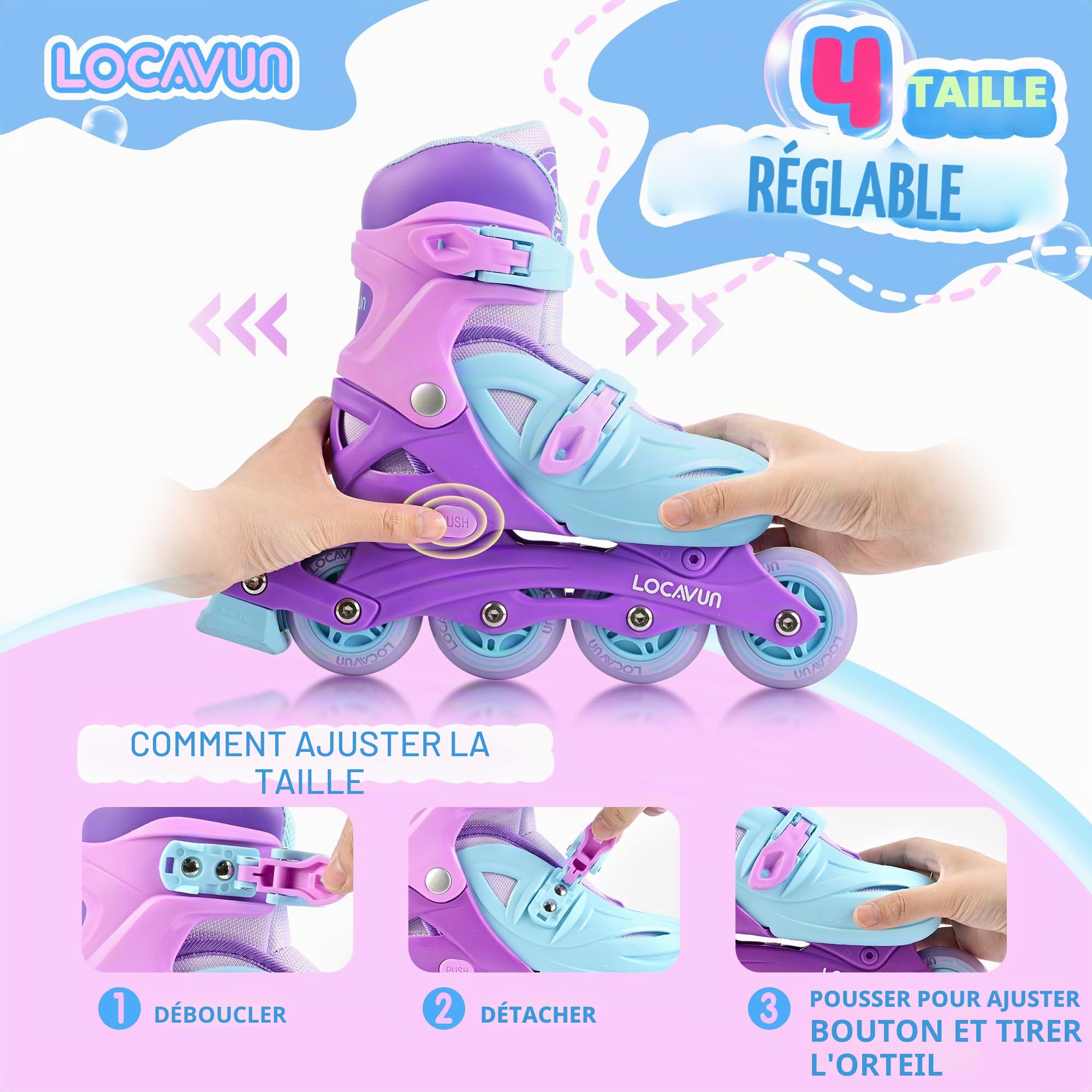 Inline Skates,4 Tailles réglables avec Roues en PU 82A, Patins en Ligne pour Enfants pour Une Utilisation intérieure et extérieure