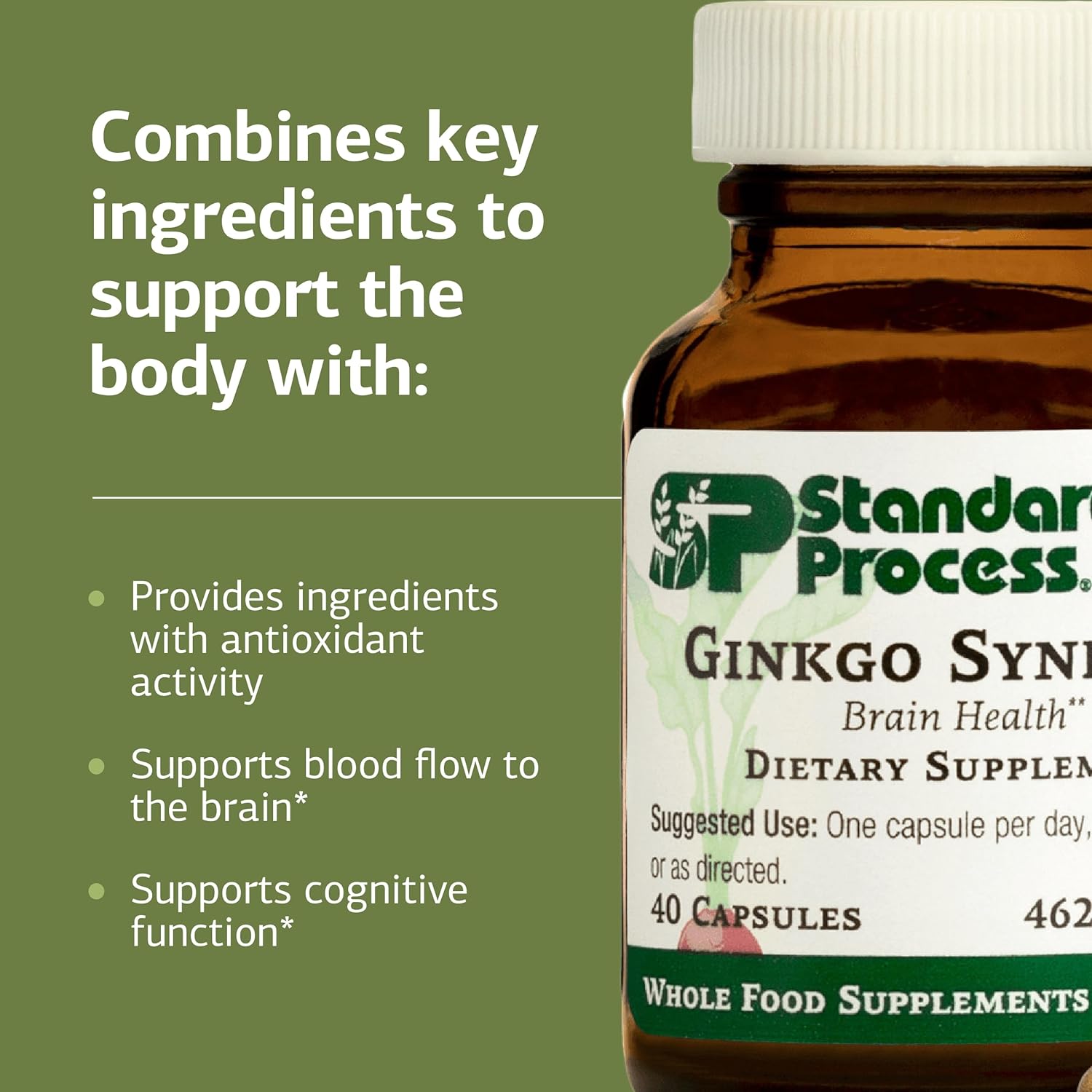 Standard Process Ginkgo Synergy - Brain Health Support Supplement - Supplement with Ginkgo Biloba Extract, Organic Buckwheat Powder & Gotu Kola to Support Antioxidant Activity - 40 Capsules - Image 4