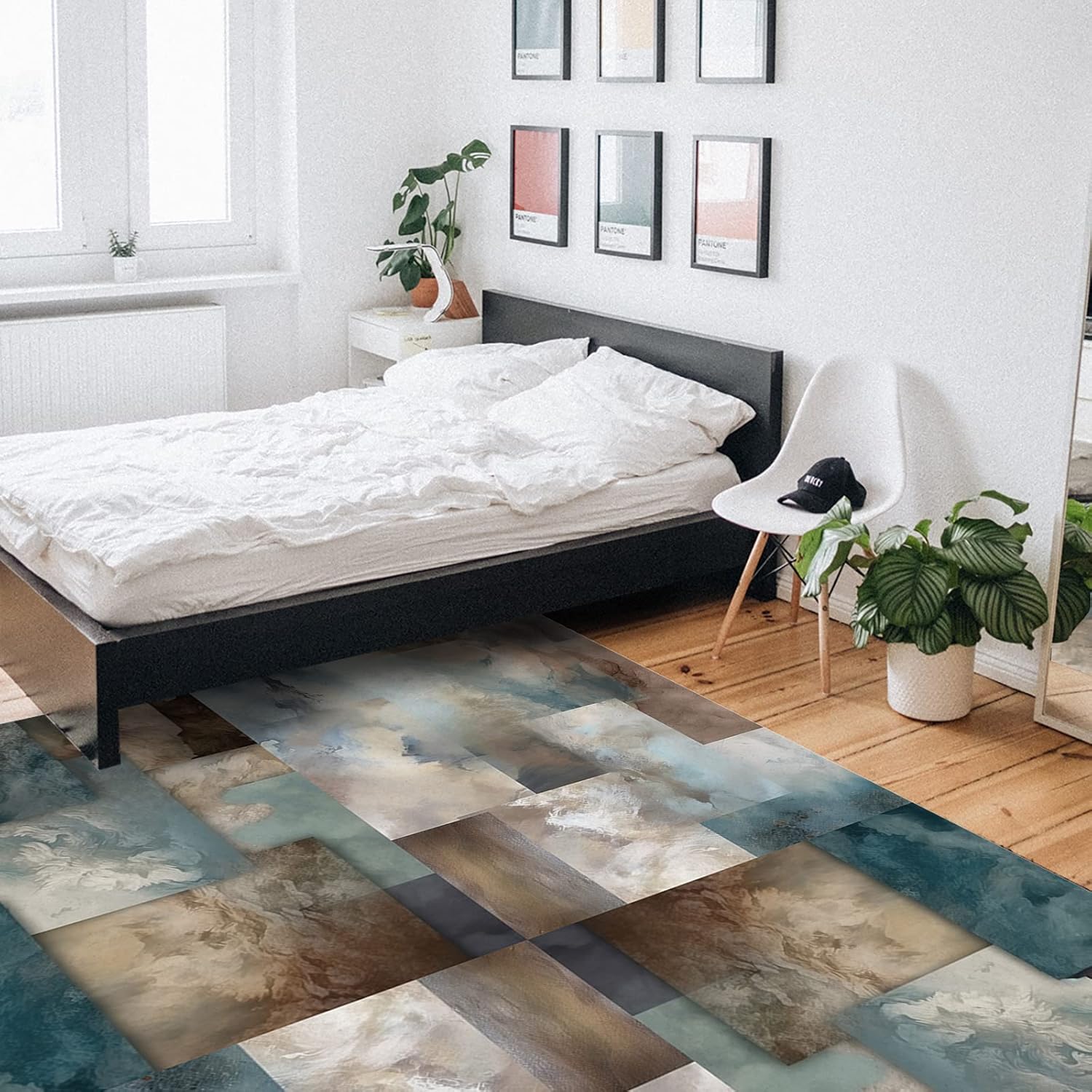 Area Rugs for Living Room, 5'x7' Marble Teal Brown Abstract Geometric Lines Large Washable Rug Soft Durable Indoor Carpet Non Slip Floor Mat for Bedroom Dining Room Entryway