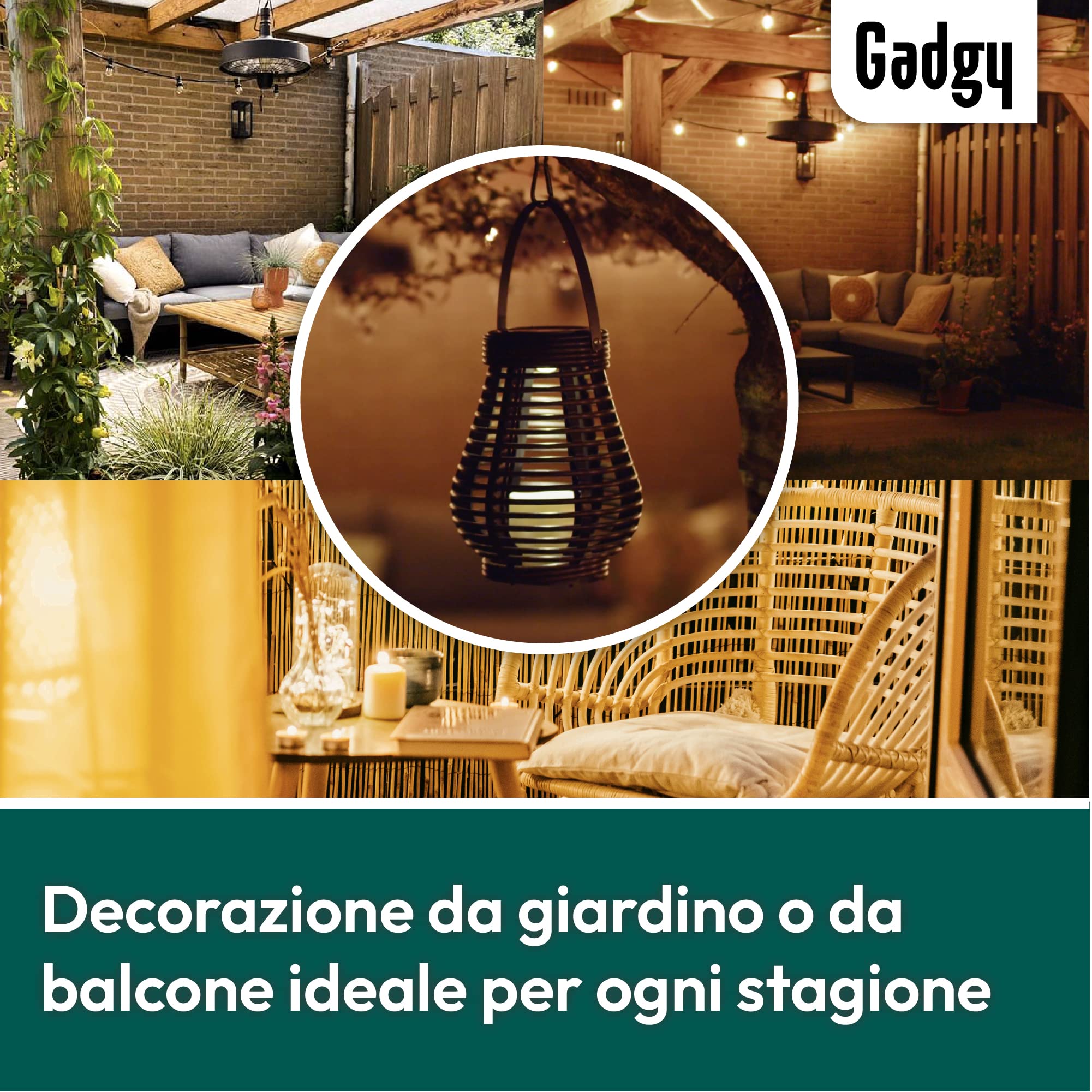 Gadgy Set 2 Lampade Solari da Esterno Effetto Rattan – Lanterne Solari Decorative Impermeabili – Luci LED da Giardino, Balcone, Patio o Terrazza – Energia Solare e Design Moderno