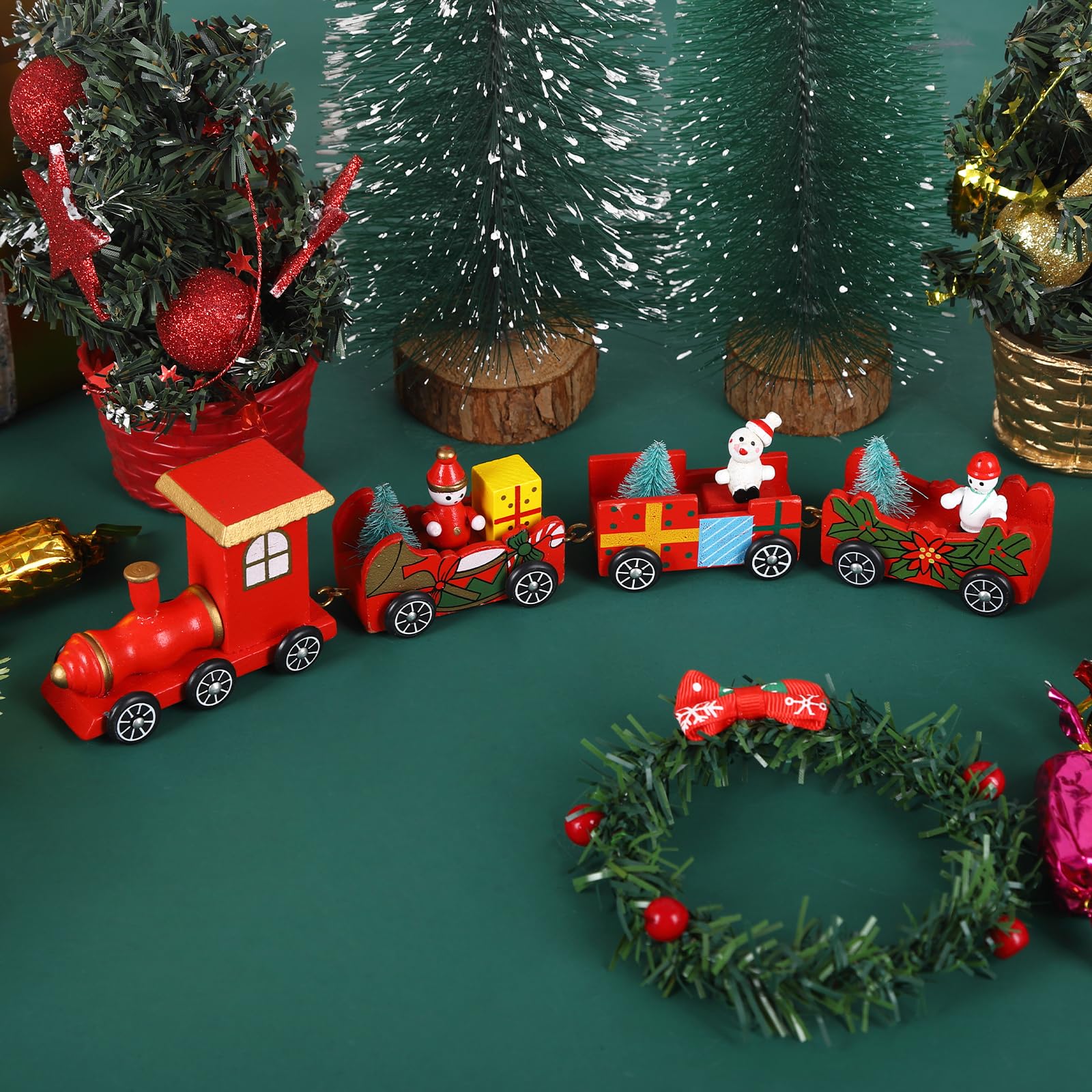 2x Weihnachtszug Aus Holz – Dekoration Für Baum & Tisch | Rot & Grün | Einfach Zusammenstecken (ca. 20 Cm Lang)