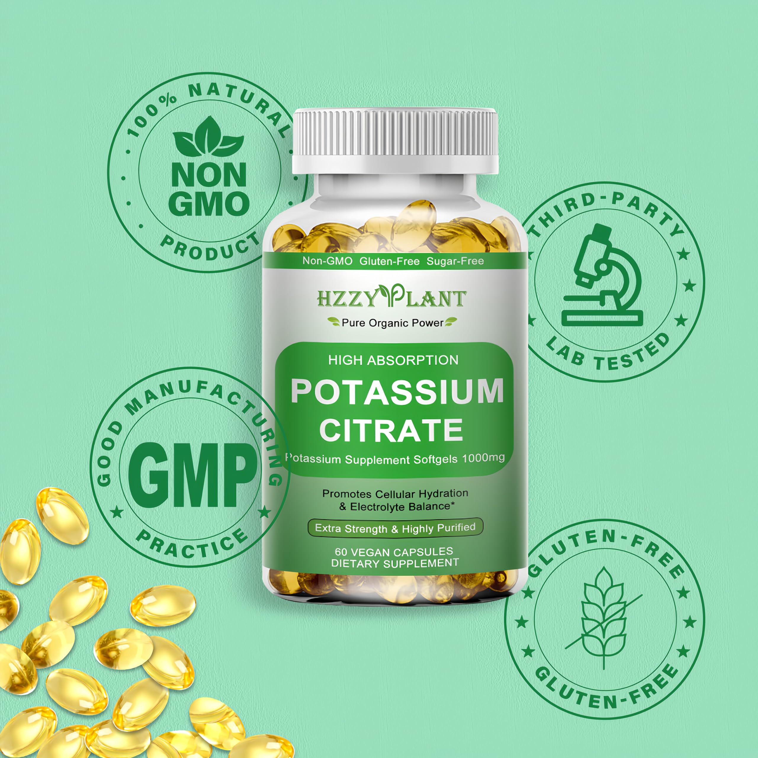 Potassium Supplement Softgels, High Absorption Potassium Citrate 1000mg for Muscle Heart Electrolyte Balance and Normal pH Support*, Essential Mineral, Non-GMO, 2 Month Supply — Amazon image 5