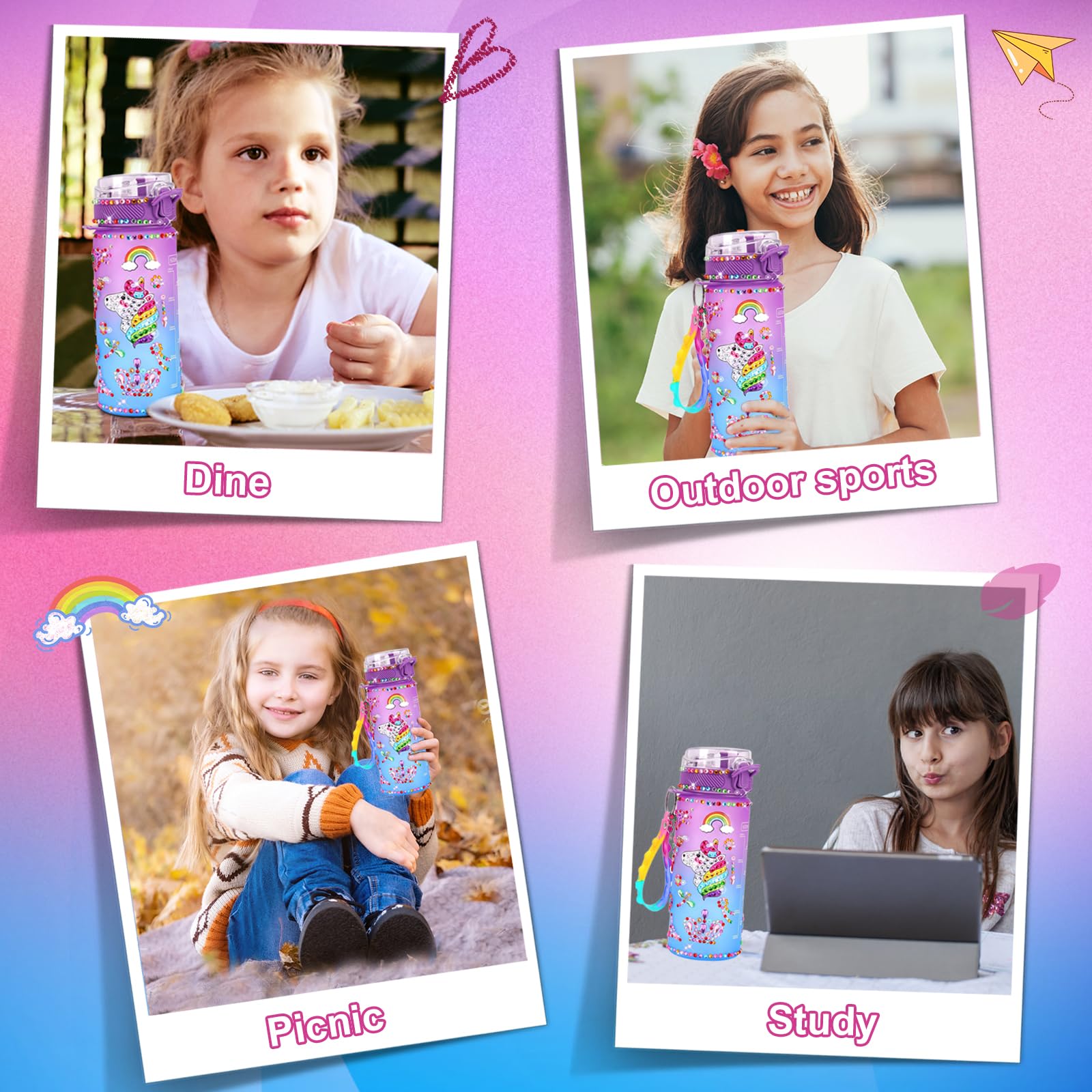 HGRGHH Licorne Bricolage Gourde, 600 Ml Fille DIY Gourde, Kit De Loisir Créatif Enfant, Jeux Créatif Fille 5 6 7 8 9 10 Ans Pour Cadeau Noël Anniversaire Cadeau, Sans BPA Avec