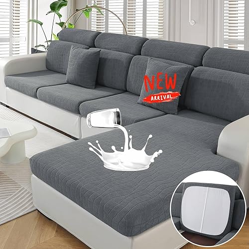 Miniatura 28 de MAXIJIN Fundas impermeables para cojines de sofá de 4 piezas para sofá seccional, funda deslizable para asiento, funda elástica para sofá seccional