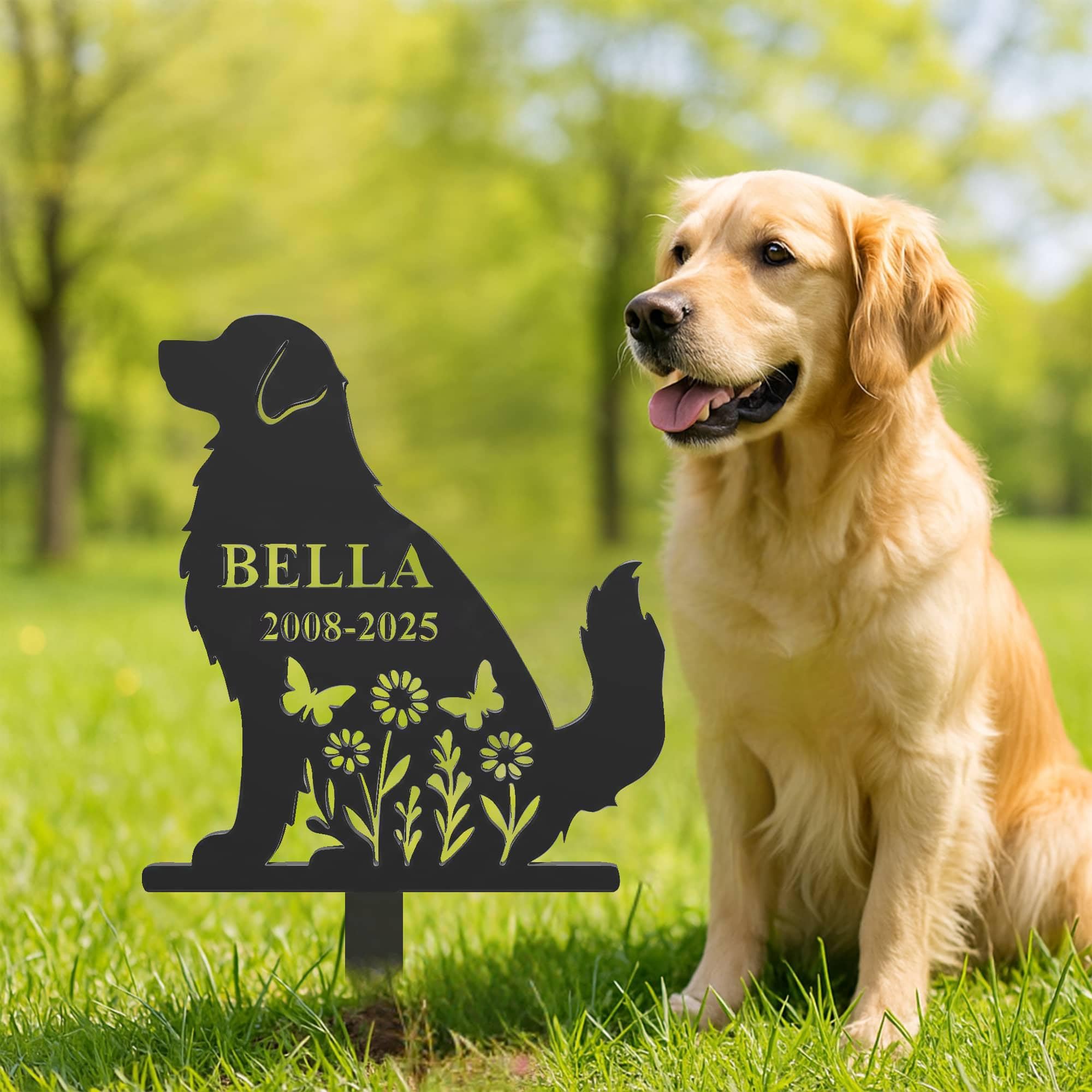 zouwii Personalized Pet Memorial Stake - Custom Dog Grave Marker with Name & Dates, Weatherproof Metal Garden Plaque for Backyard, Lawn, or Cemetery