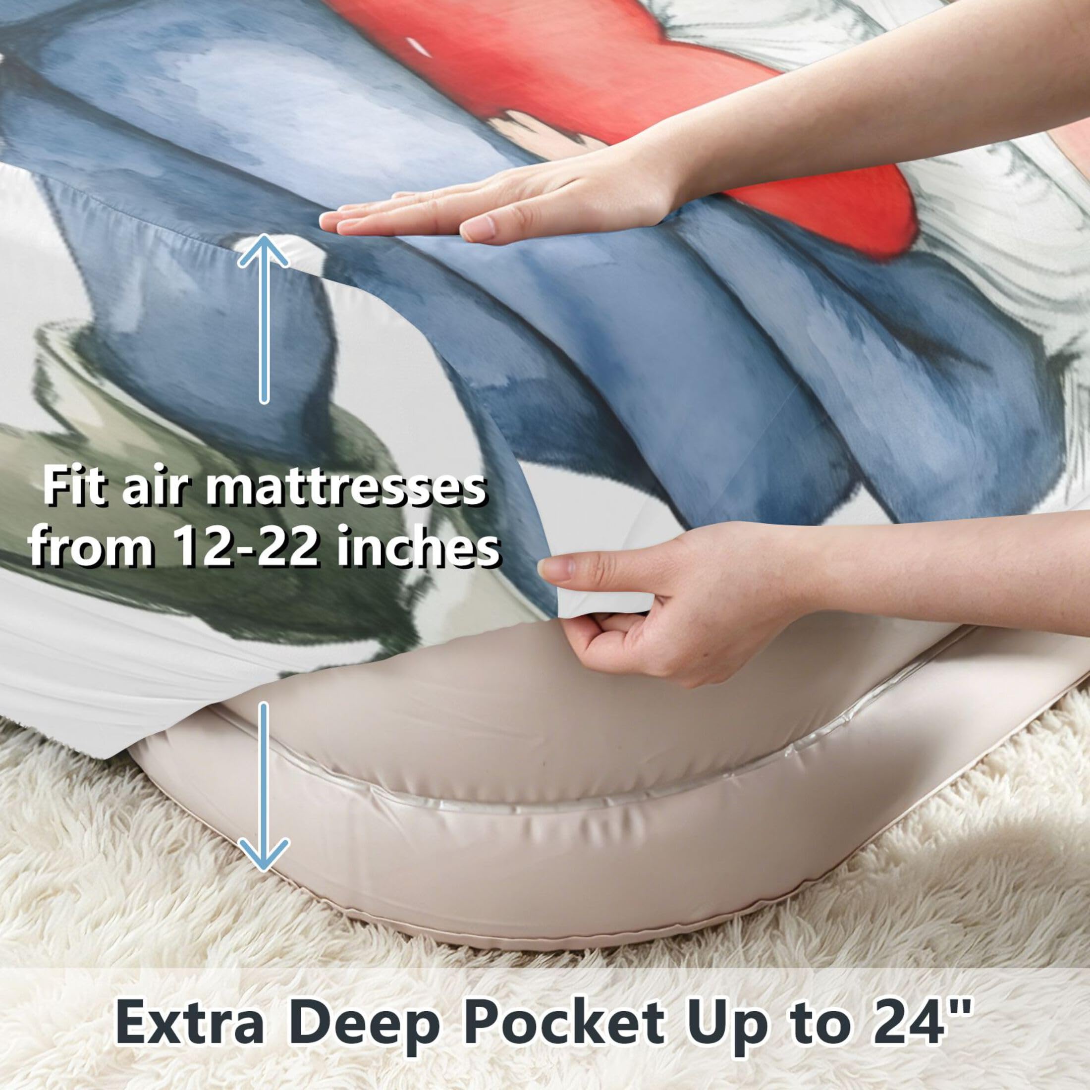 Sábana bajera ajustable de dos gnomos para colchón de aire, bolsillo extra profundo de 24 pulgadas, funda suave y transpirable con apertura de válvula de cremallera para cama de aire inflable