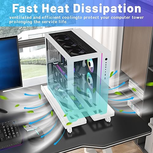 Miniatura 3 de Soporte de CPU móvil, soporte rodante de CPU Soporte de carrito móvil de computadora ajustable con ruedas giratorias de bloqueo Soporte de PC -