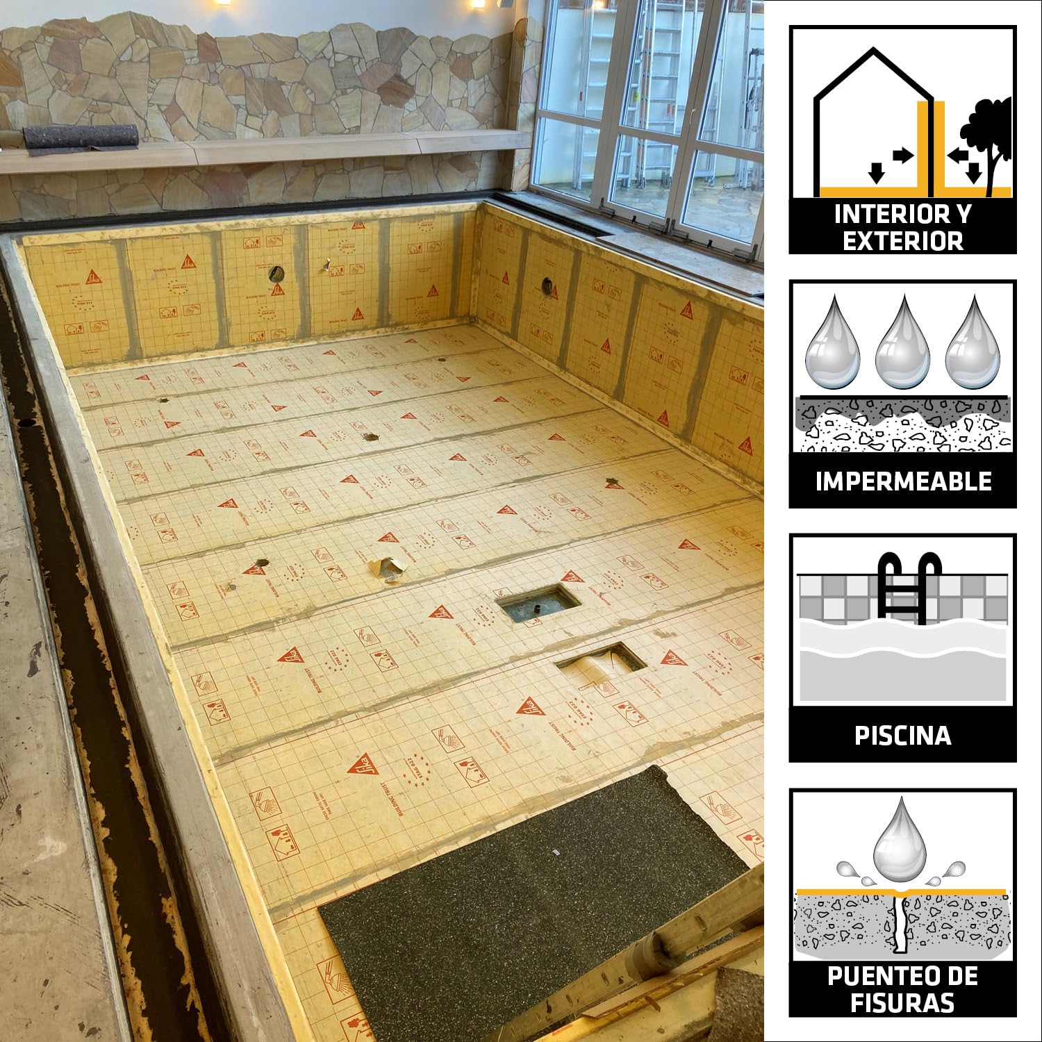 SIKA, Membrana impermeable flexible, SikaCeram Sealing Membrane A, 1m x 30m | Para zonas húmedas, piscinas y balcones - Bajo baldosas - Puentea fisuras