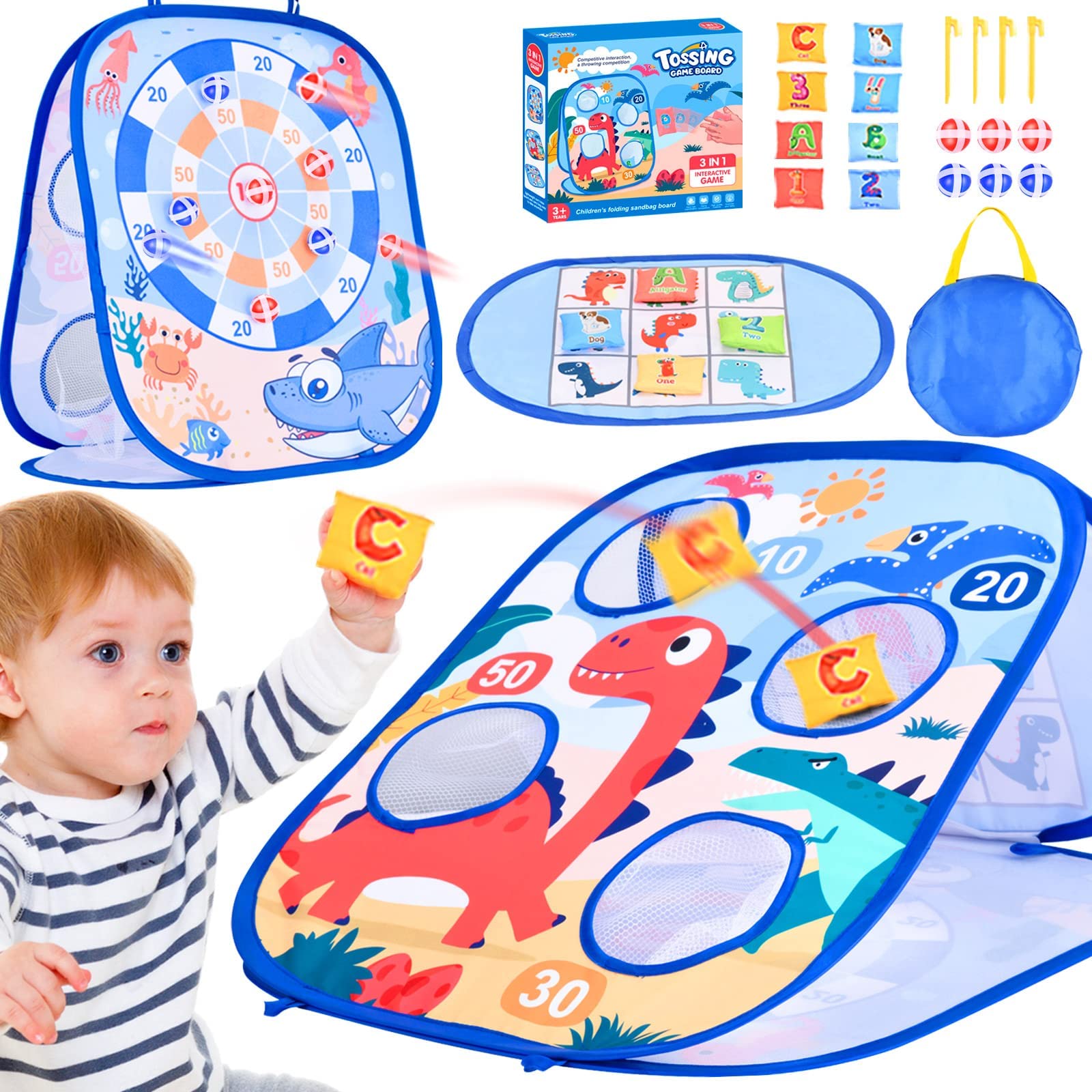 Bean Bag Toss Game Set for Kid, Funny Outdoor Toys for Toddlers, Balls Lawn Darts Sets, Collapsible Games for Outside, Indoor, Backyard, Party Birthday Christmas Games for 2-4 3-5 6-8 Toddler