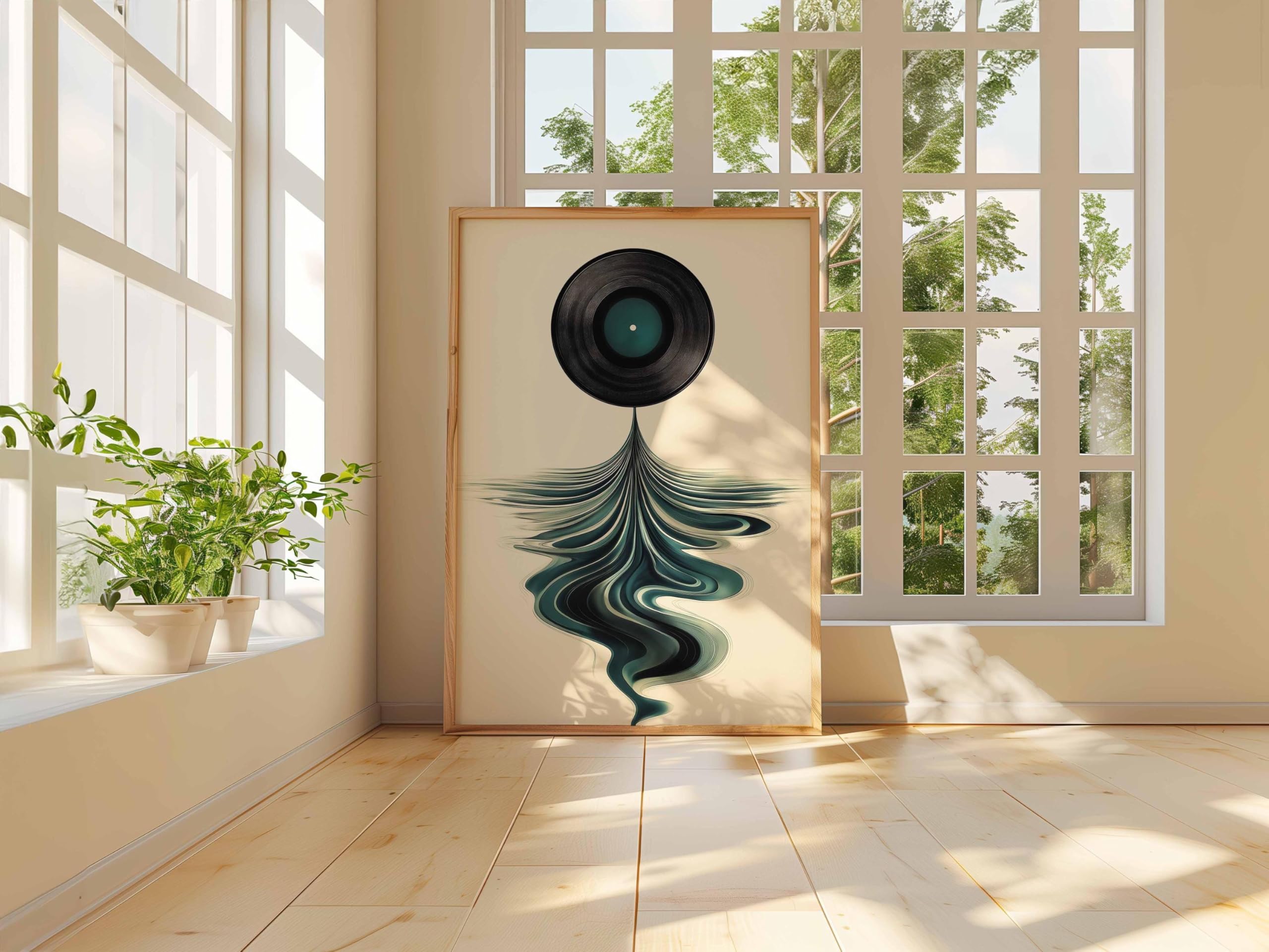 CAOXTART Abstrakcyjna płyta winylowa, płótno ścienne, nowoczesny plakat muzyczny, retro obraz winylowy, geometryczna grafika, minimalistyczny druk muzyczny (40 x 60 cm / ramka wewnętrzna)