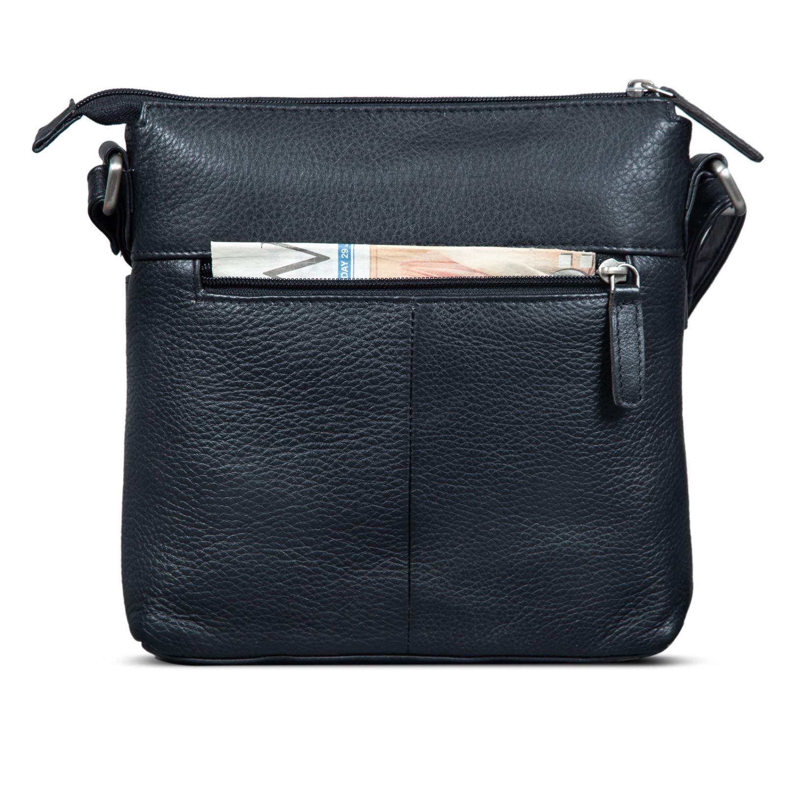 ROYALZ 'Madison' Vintage Handtasche Damen schwarz Umhängetasche klein kompakte Ledertasche