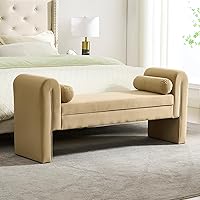 Vista 17 de Banco de almacenamiento al final de la cama para dormitorio, banco de almacenamiento de terciopelo tamaño King de 65" con 2 almohadas, banco sofá