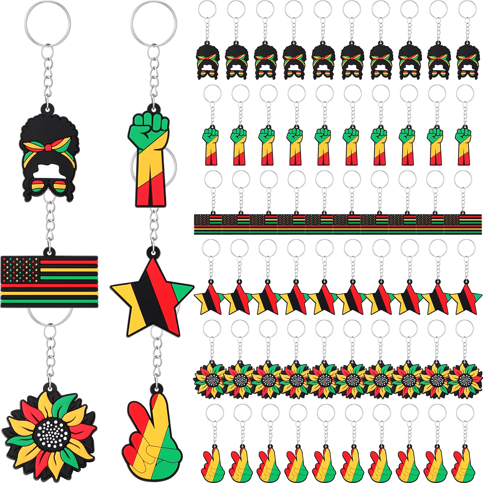 Ferreve 60 Pcs Black History Month Keychain Bulk Black History Month Gift African Afro Party Supplies Women Hanging Gift Keychain Accessories for