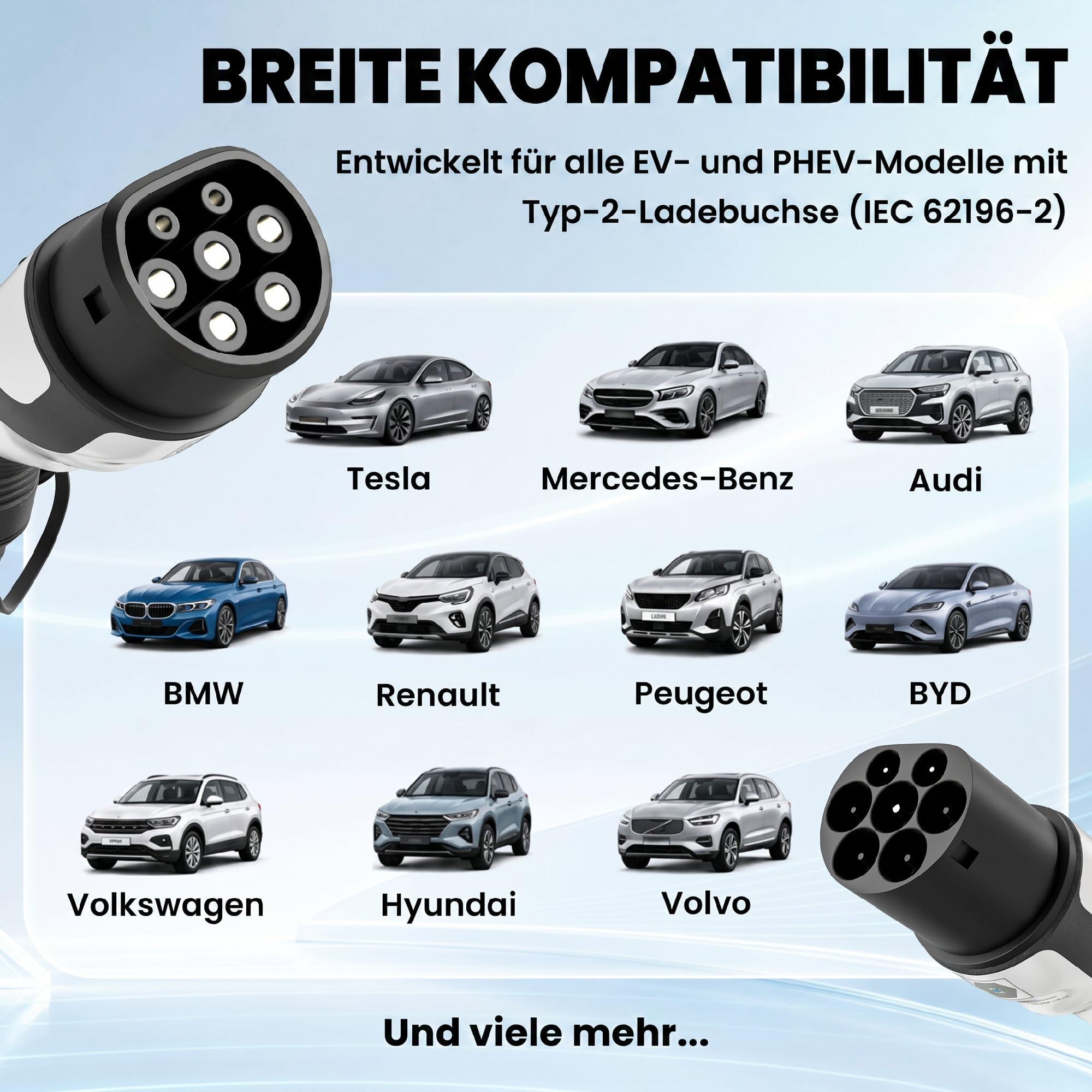 HOMCOM Typ 2 EV Ladekabel 11 kW 16 A Mode 3 5 m für Wallbox & Ladestation | 3-Phasen, Inkl. Reinigungstuch & Transporttasche, Schnellladekabel, EVs/PHEVs