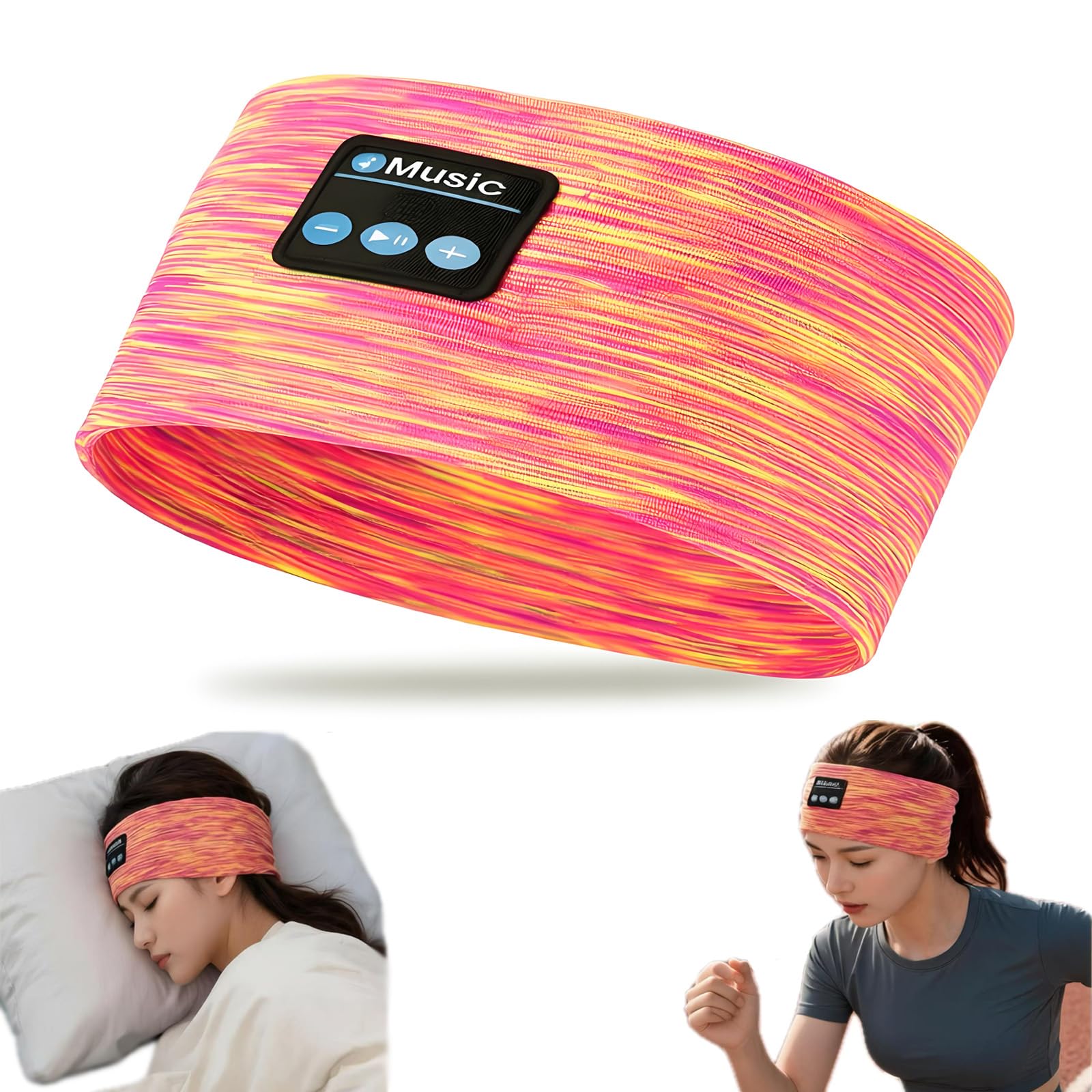 Auriculares Bluetooth para dormir, diadema inalámbrica para dormir de lado, auriculares inalámbricos para dormir, para entrenamiento, deportes, yoga, correr, viajes (amarillo rosado)